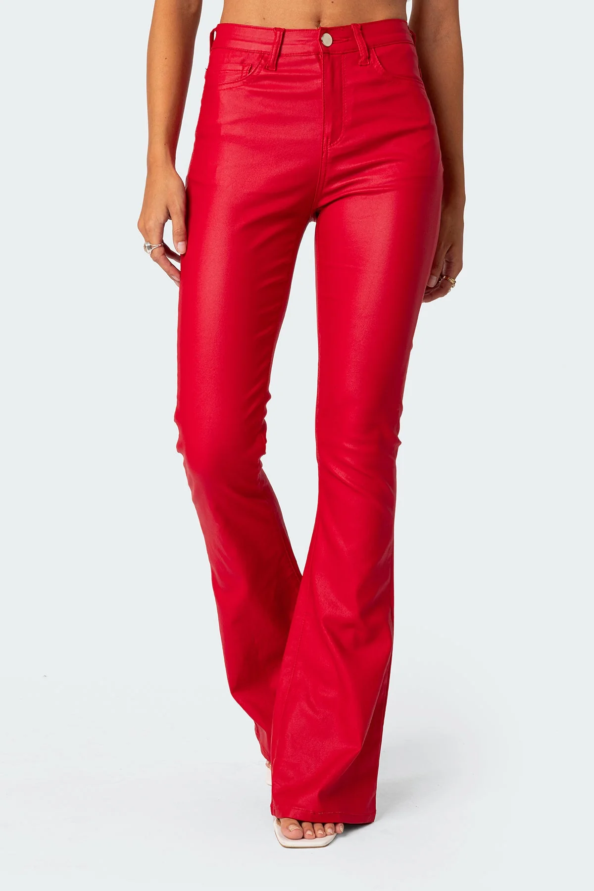 Luna Faux Leather Mid Rise Flared Jeans - Image 2