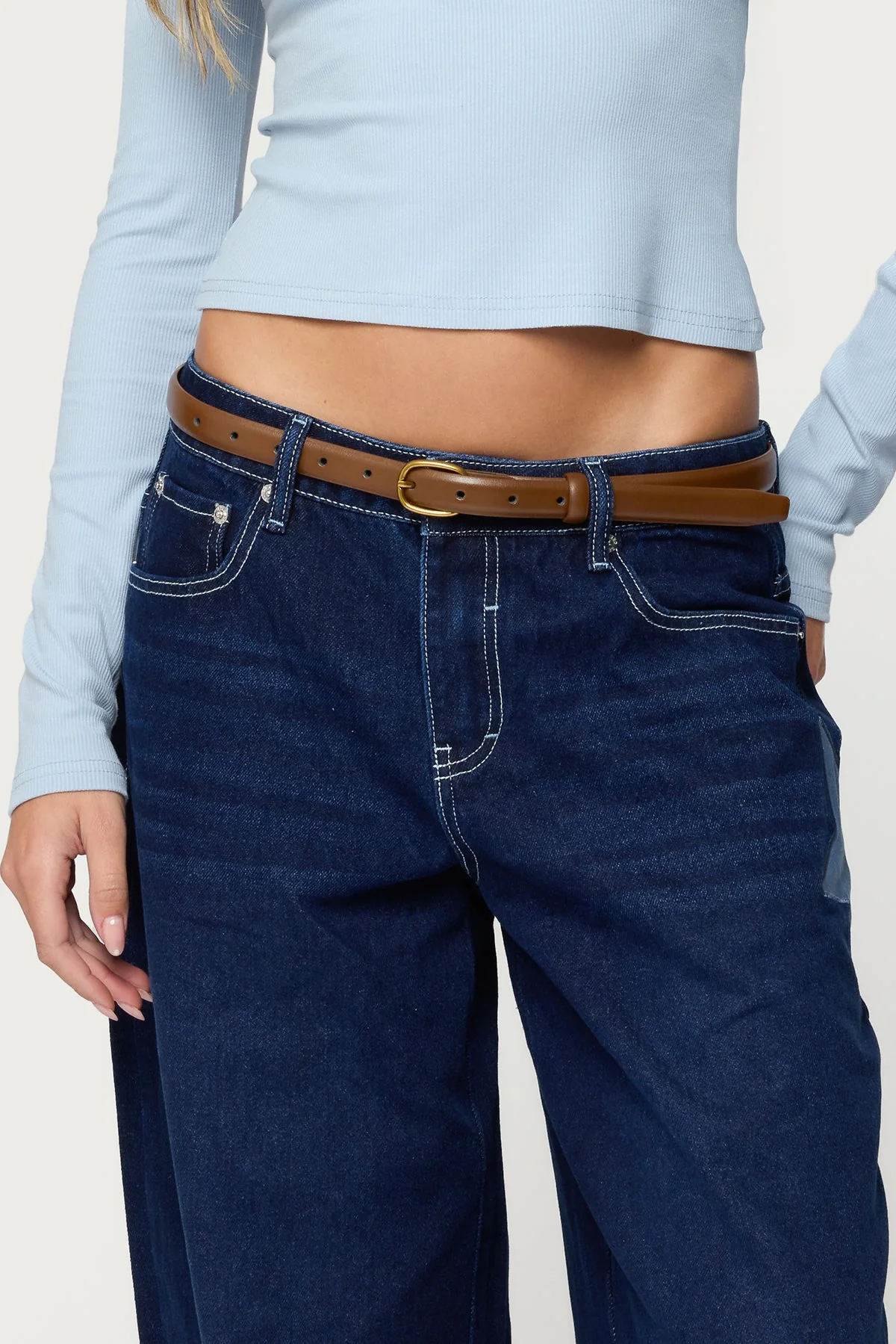 Oval Buckle Faux Leather Belt