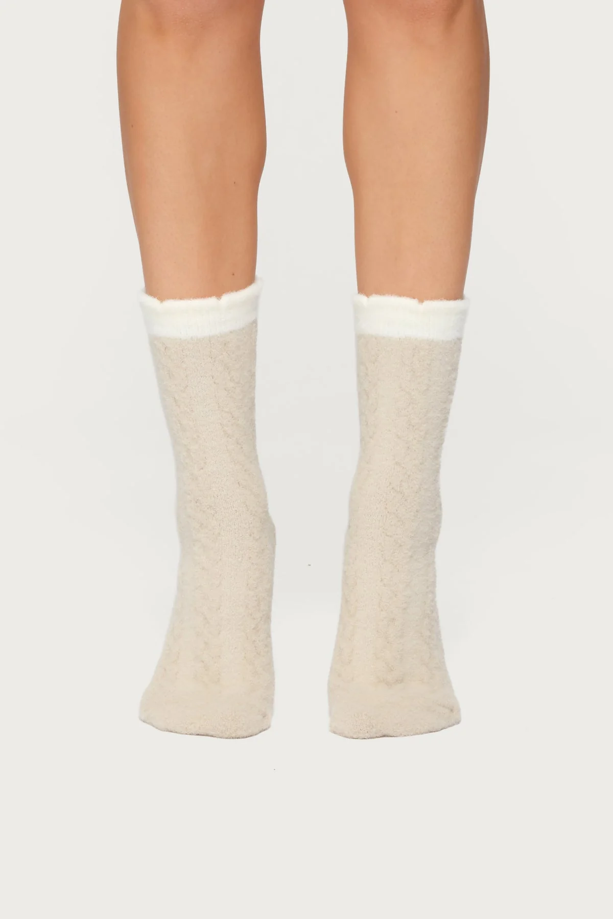 Contrast Fuzzy Cable Knit Socks - Image 2