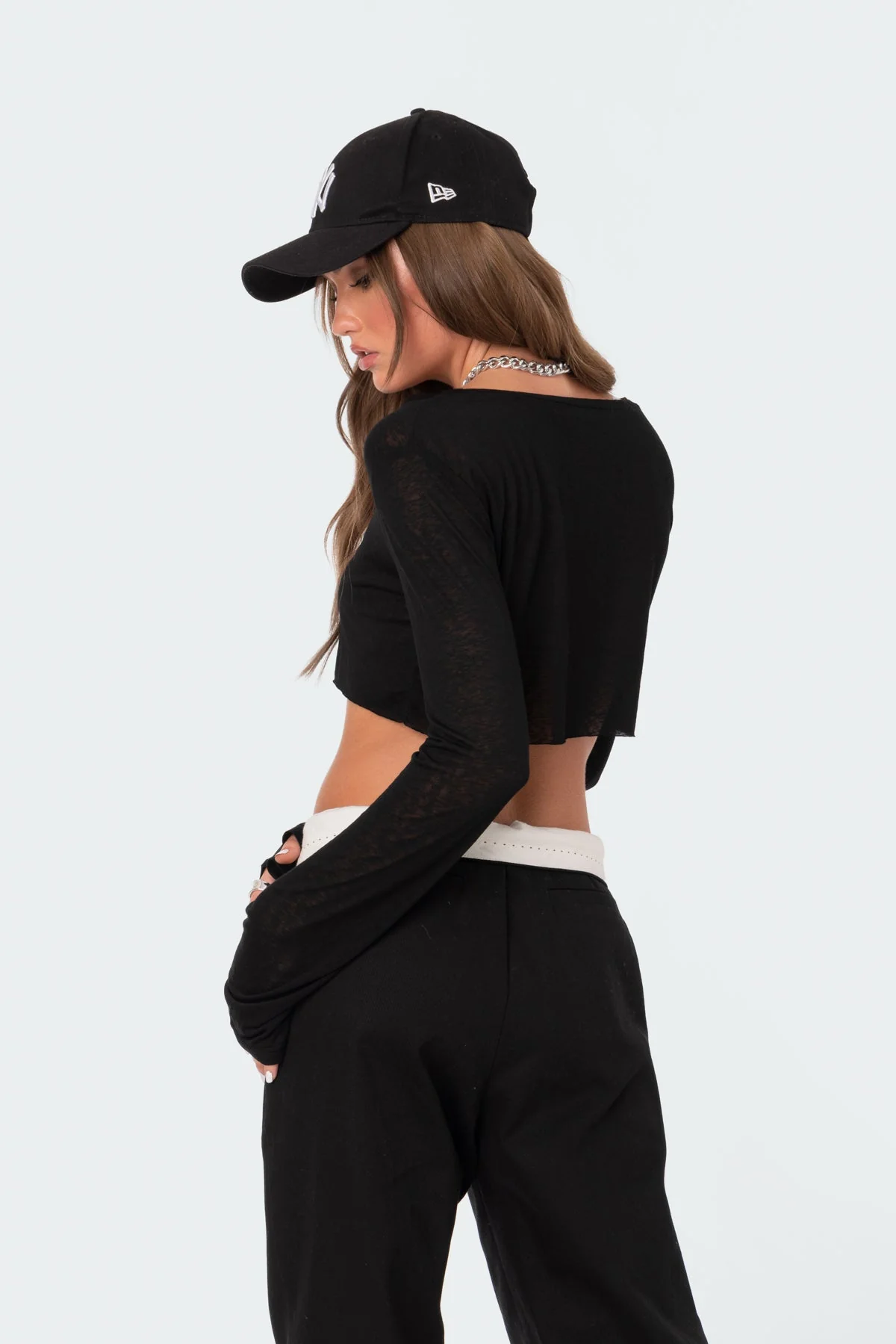 Sheer Raw Hem Crop Top - Image 5