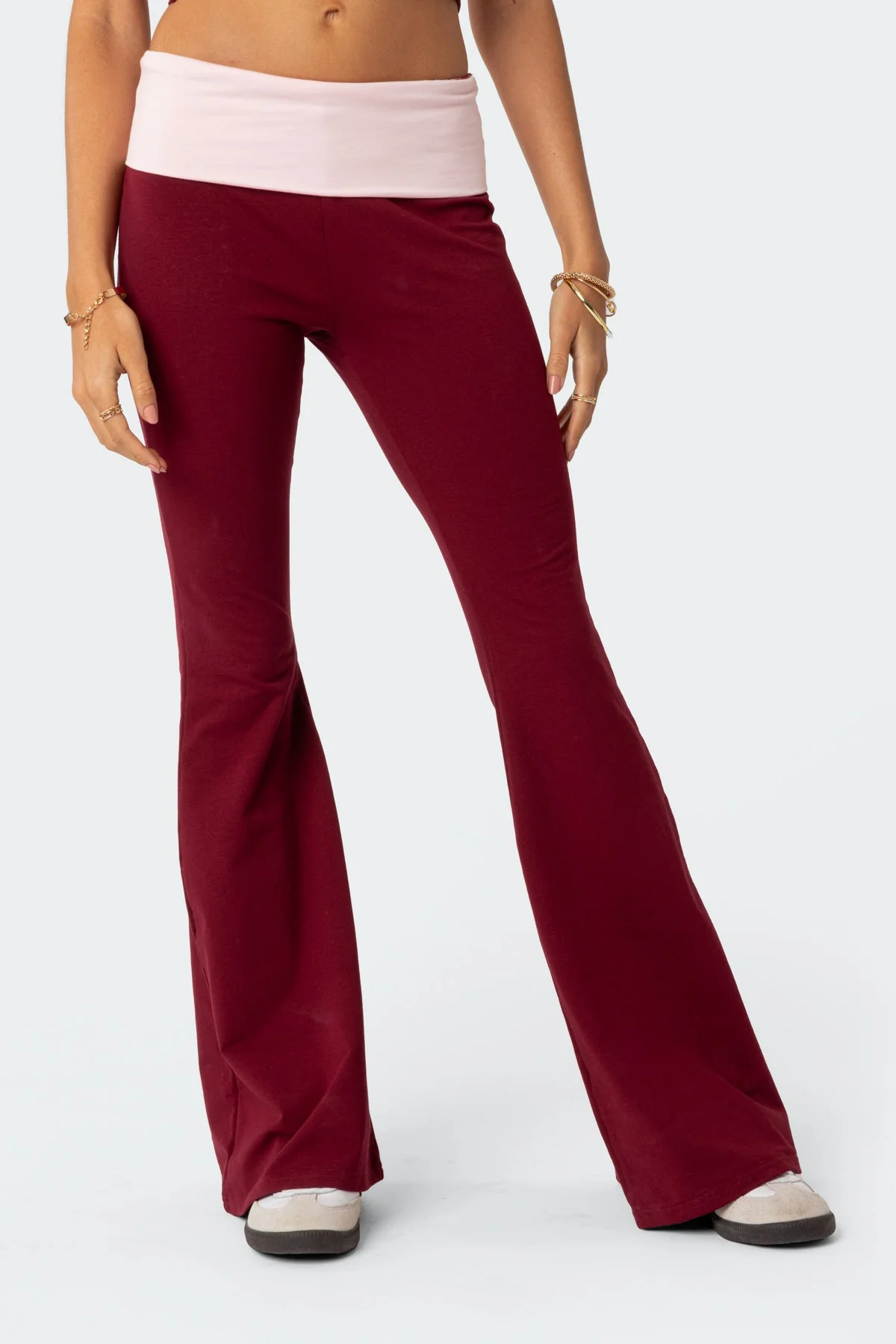 Contrast Fold Over Flared Leggings - Image 3