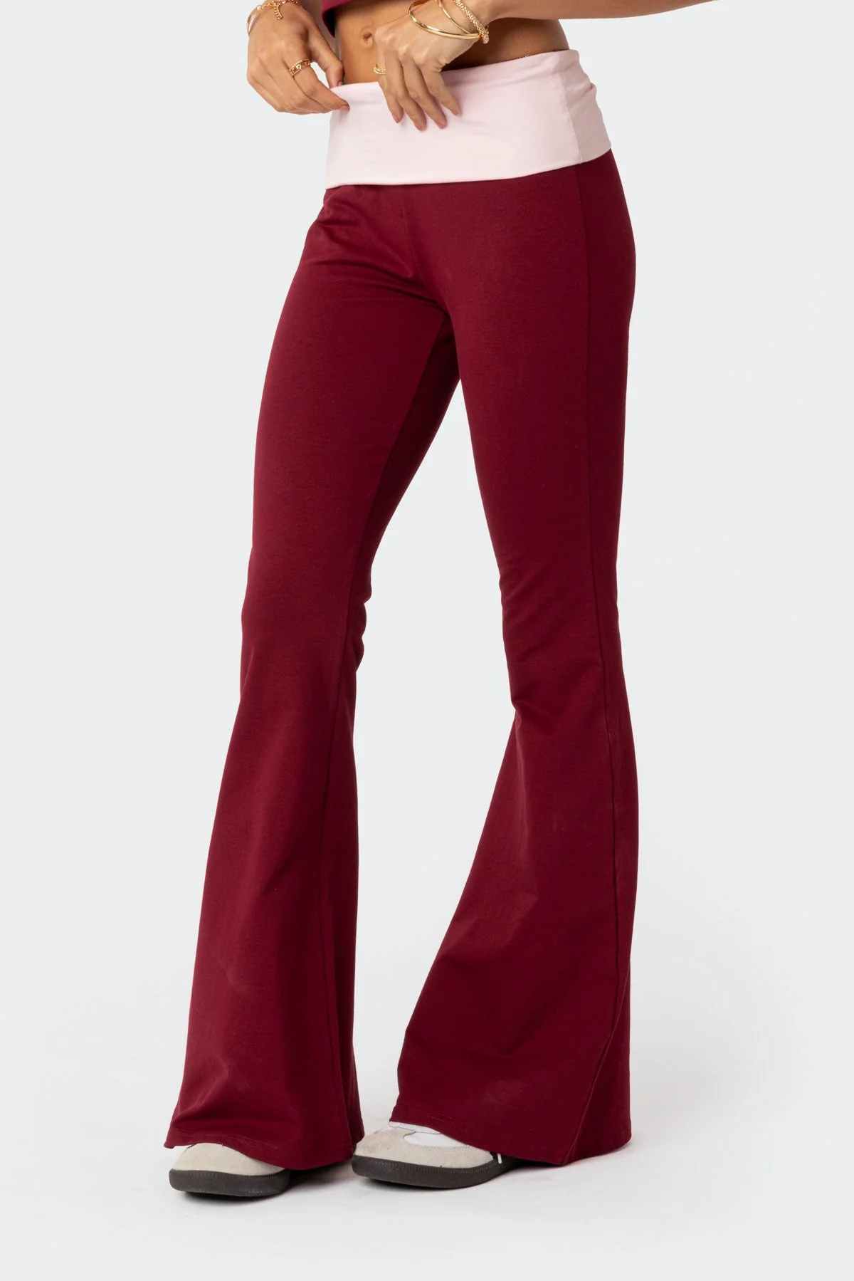Contrast Fold Over Flared Leggings - Image 4