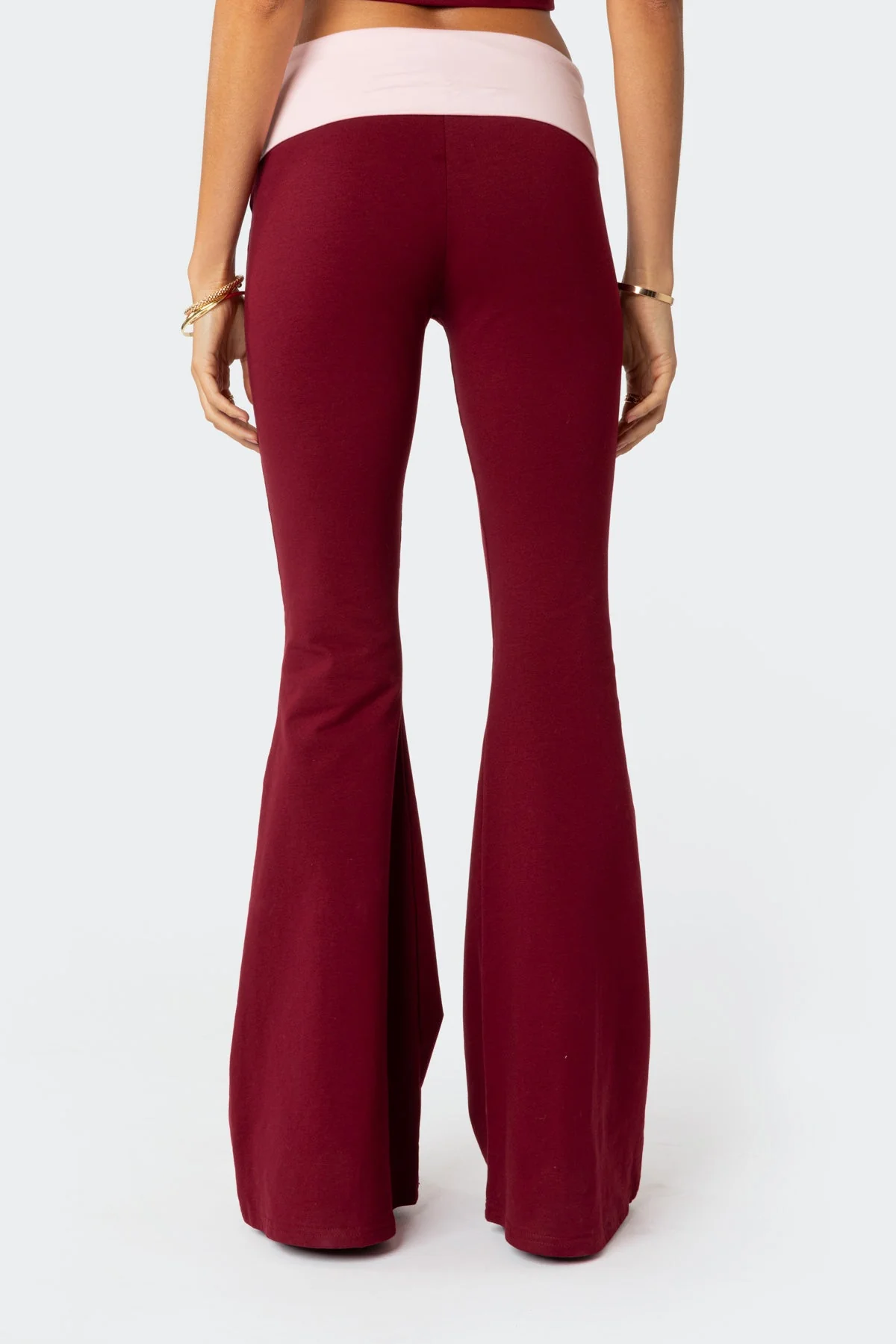 Contrast Fold Over Flared Leggings - Image 5