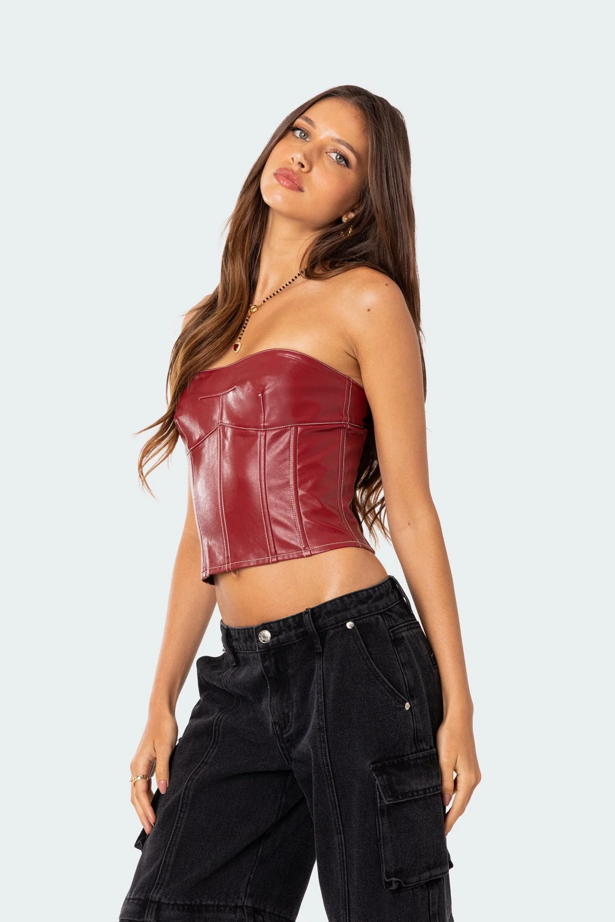 Moss Faux Leather Lace Up Corset - Image 3