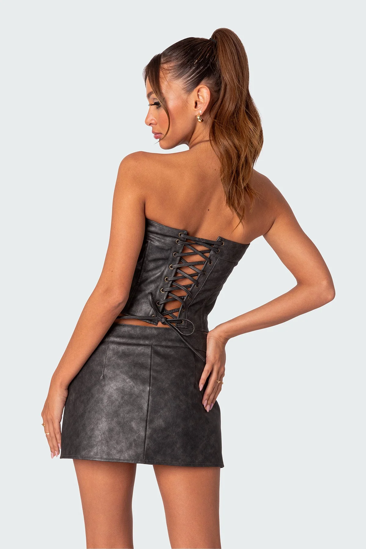 Ziva Faux Leather Lace Up Corset - Image 4