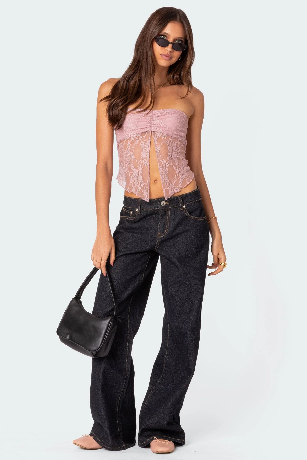 Twilight Sheer Lace Split Front Top - Image 2