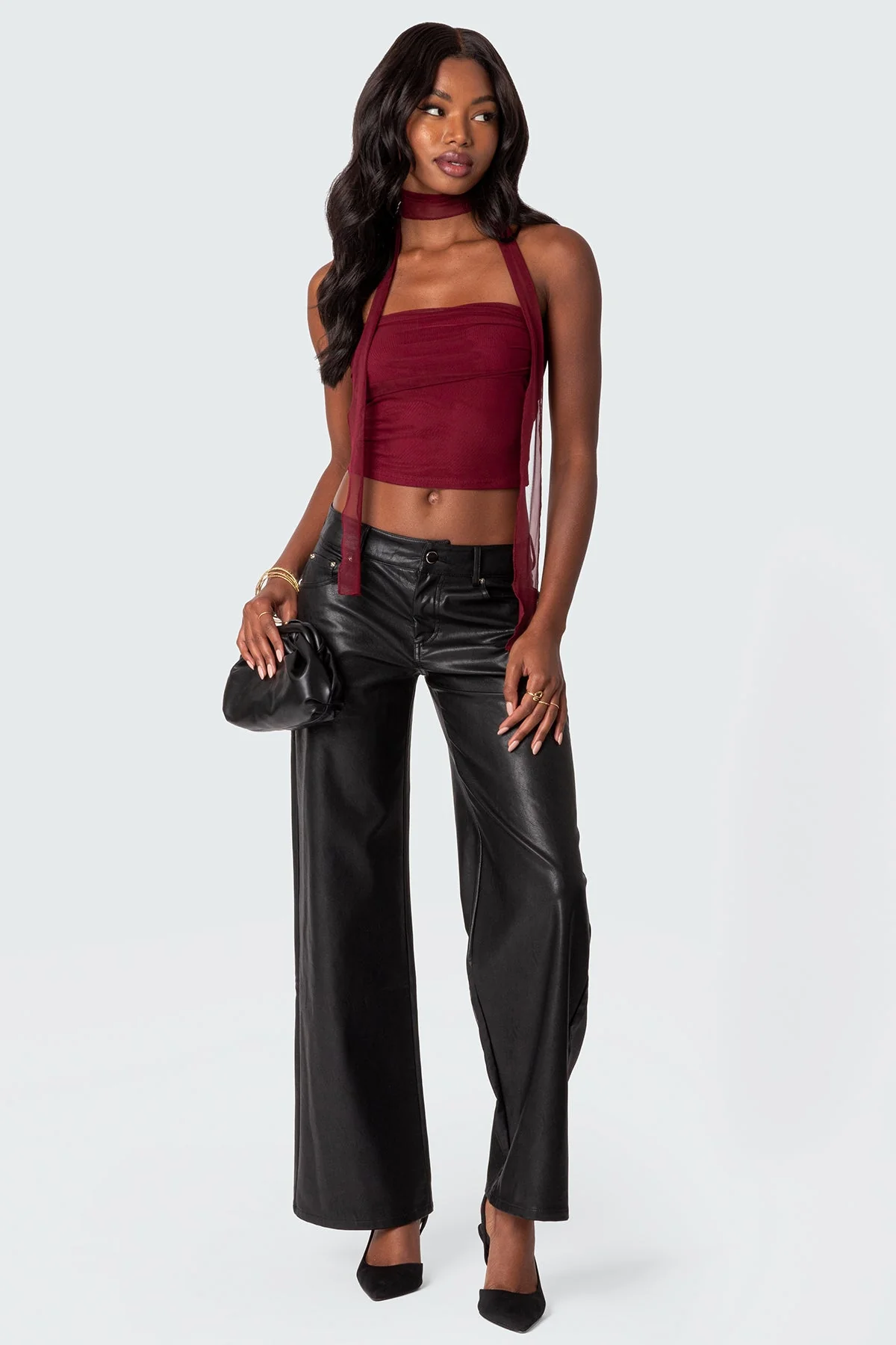 Gathered Two Piece Mesh Scarf Top - Image 5