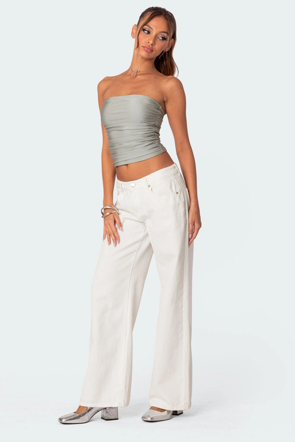 Maxeen Shiny Gathered Tube Top - Image 3