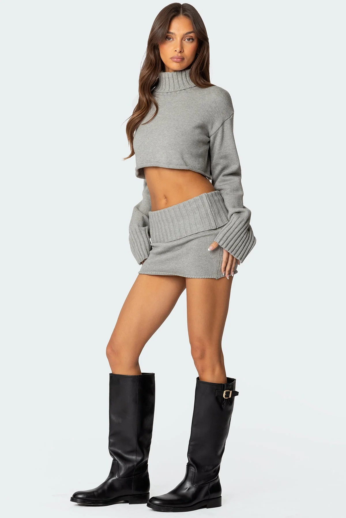 Gino Fold Over Knit Mini Skirt - Image 3