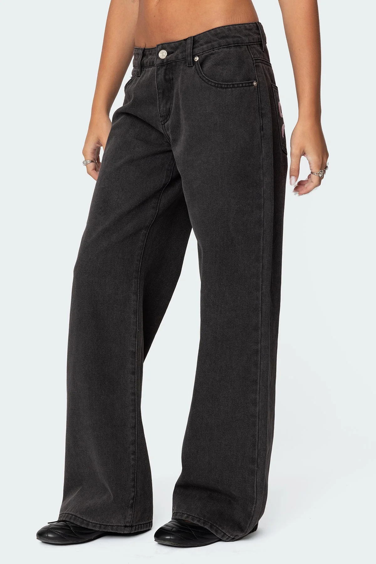 Bow Pocket Low Rise Baggy Jeans - Image 3