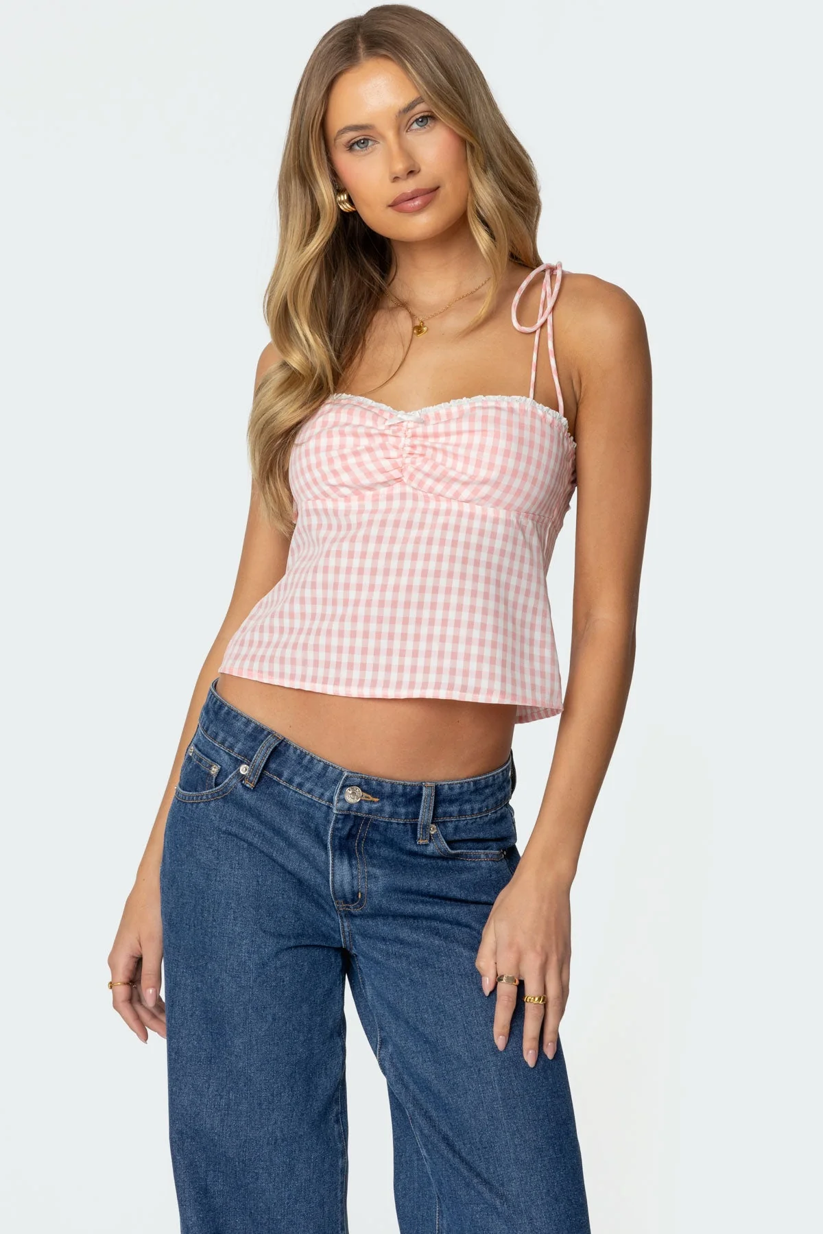 Billie Open Tie Back Gingham Top - Image 3