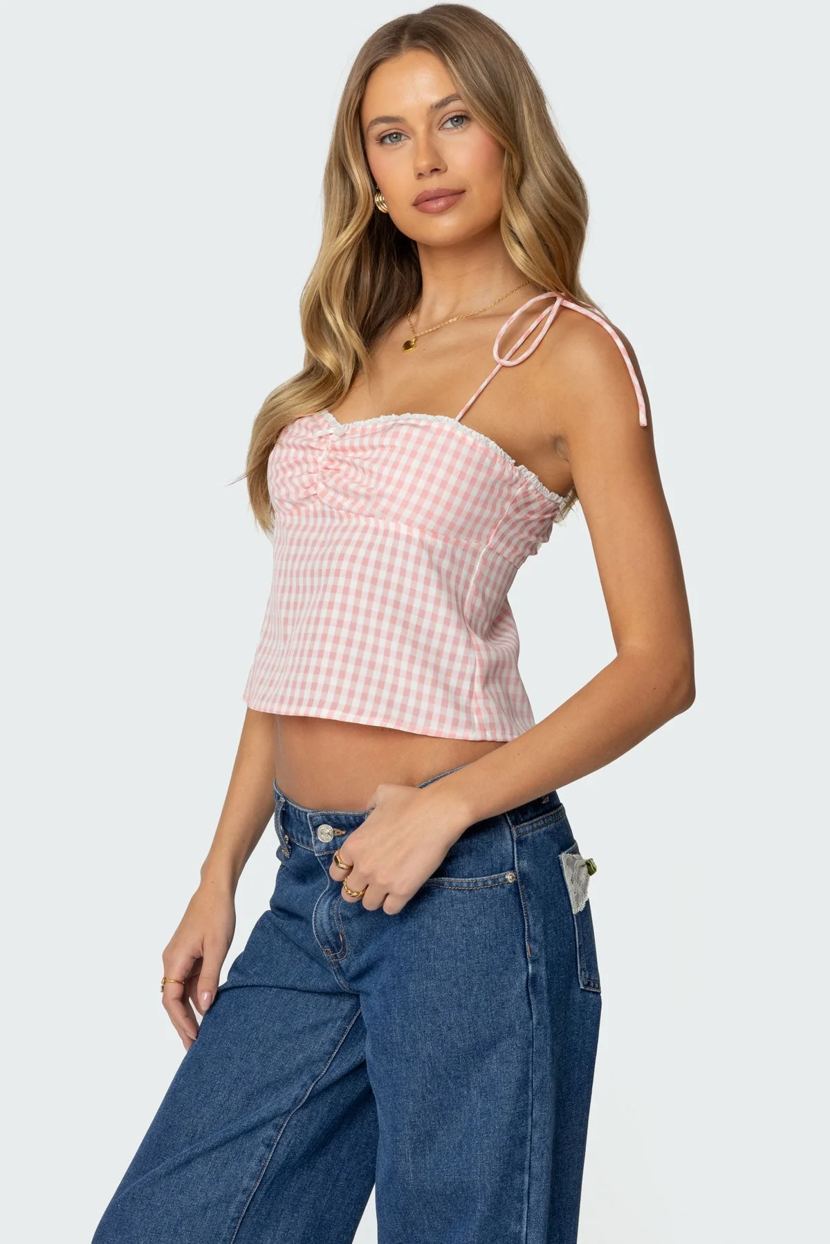 Billie Open Tie Back Gingham Top - Image 4