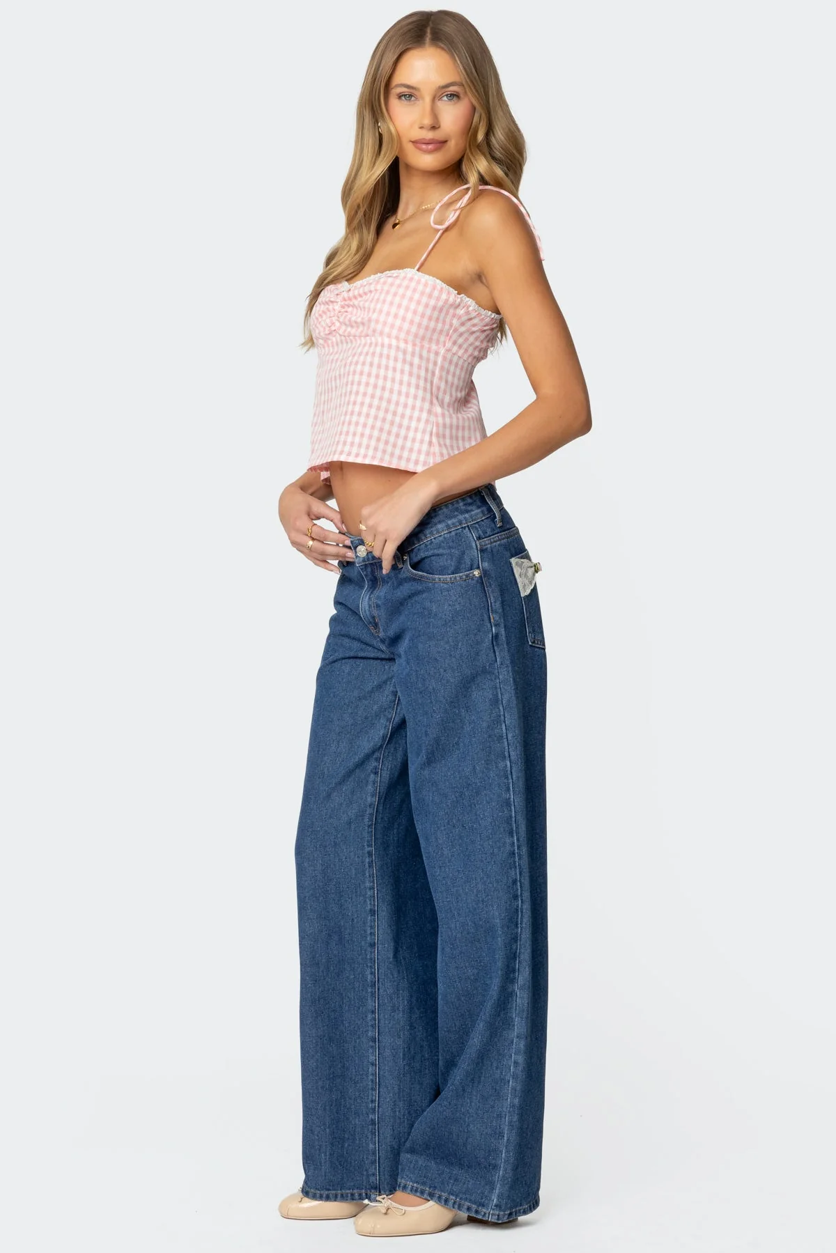 Billie Open Tie Back Gingham Top - Image 5
