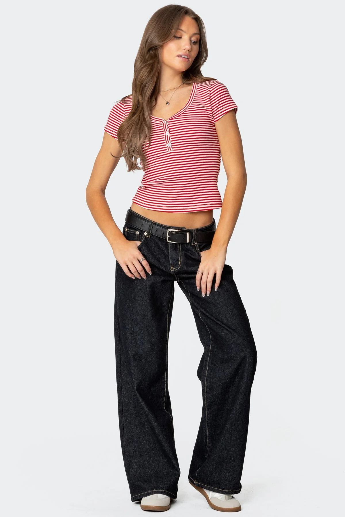 Kady Striped Henley T Shirt - Image 2