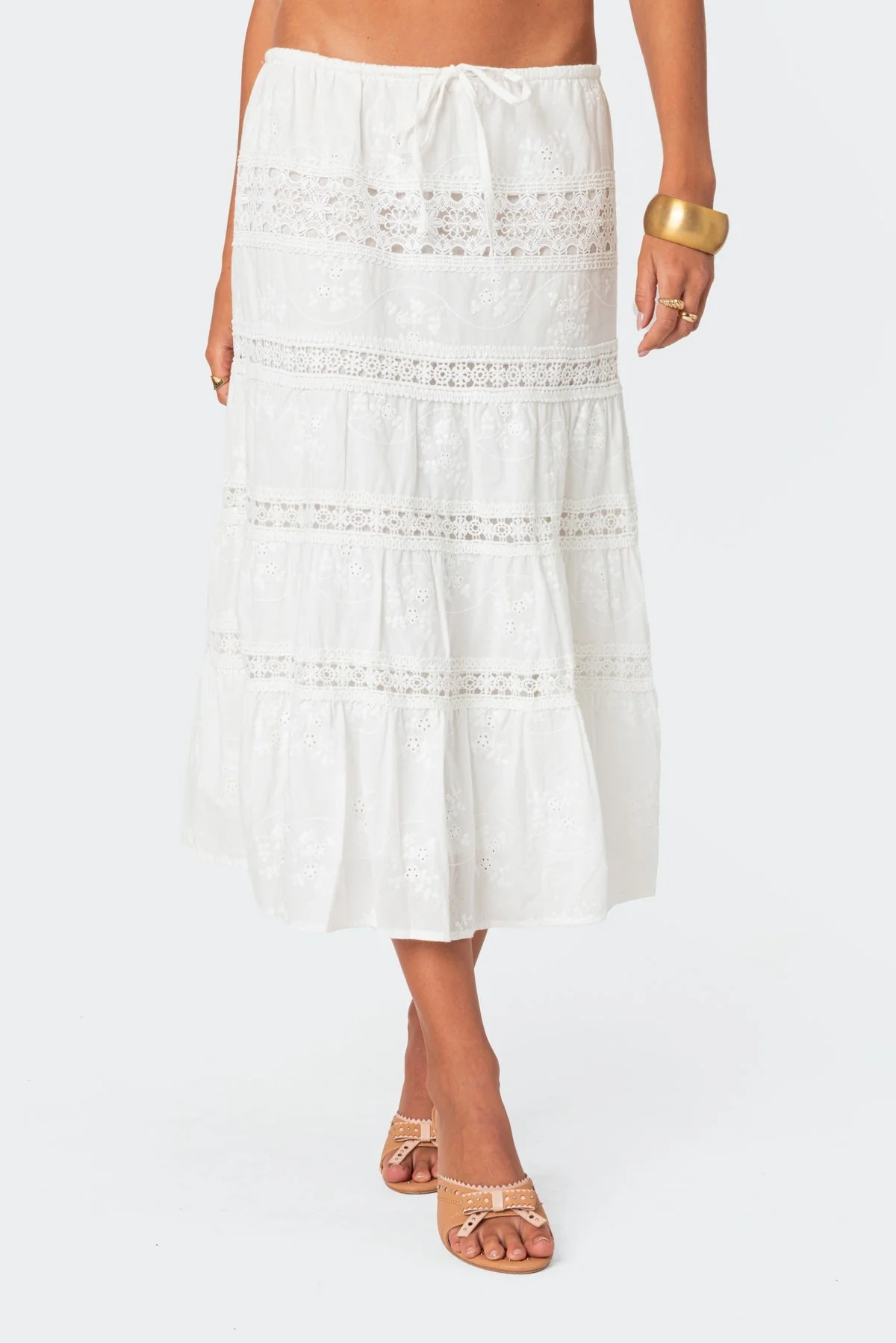 Tiered Cotton Lace Midi Skirt - Image 2