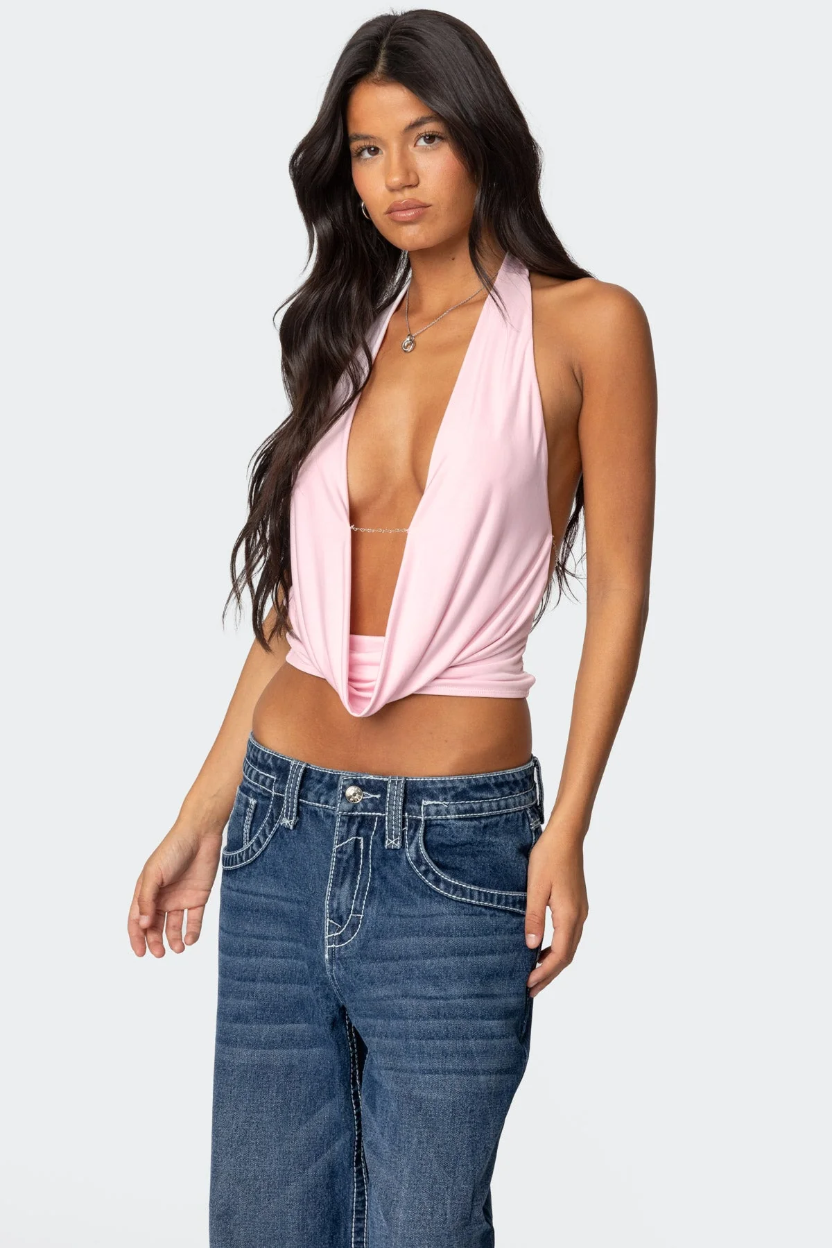 Deep Cowl Neck Open Back Top - Image 4