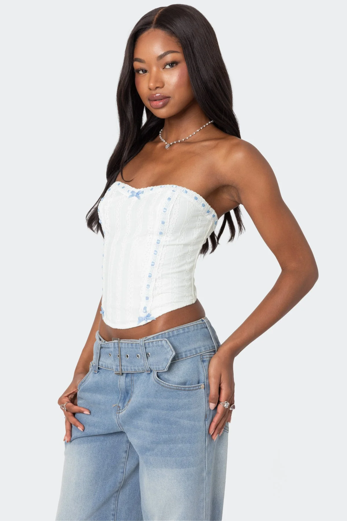 Mist Lacey Ribbon Corset - Image 3