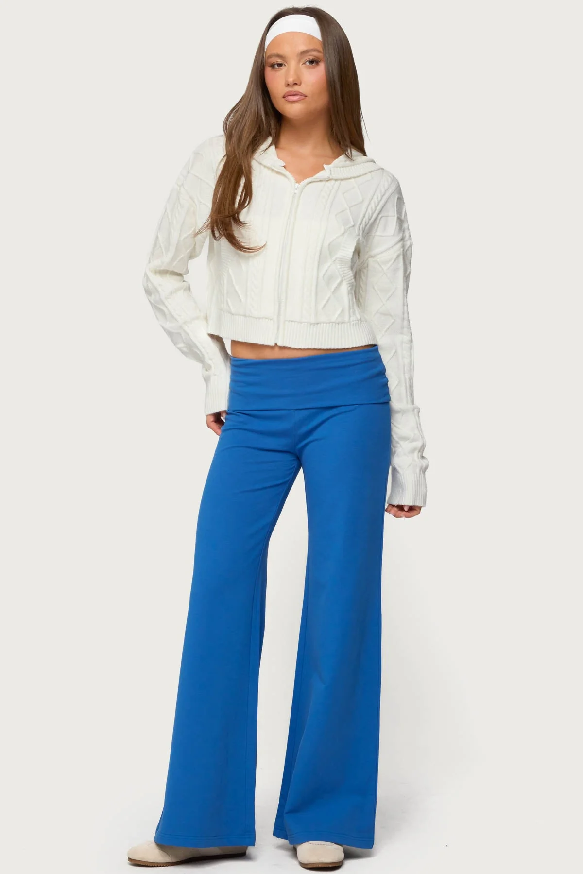 Wide Leg Foldover Trousers - Image 3