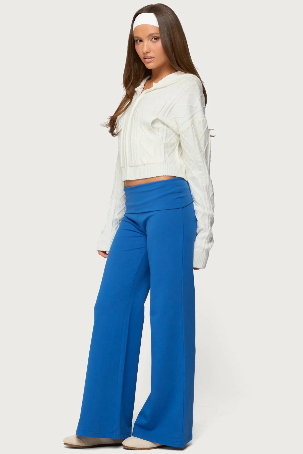 Wide Leg Foldover Trousers - Image 5