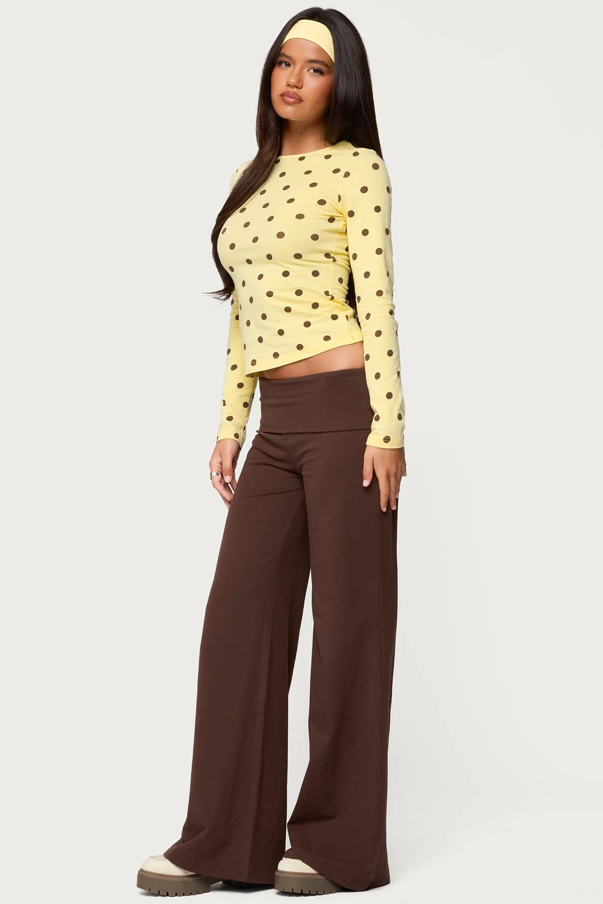 Wide Leg Foldover Trousers - Image 4