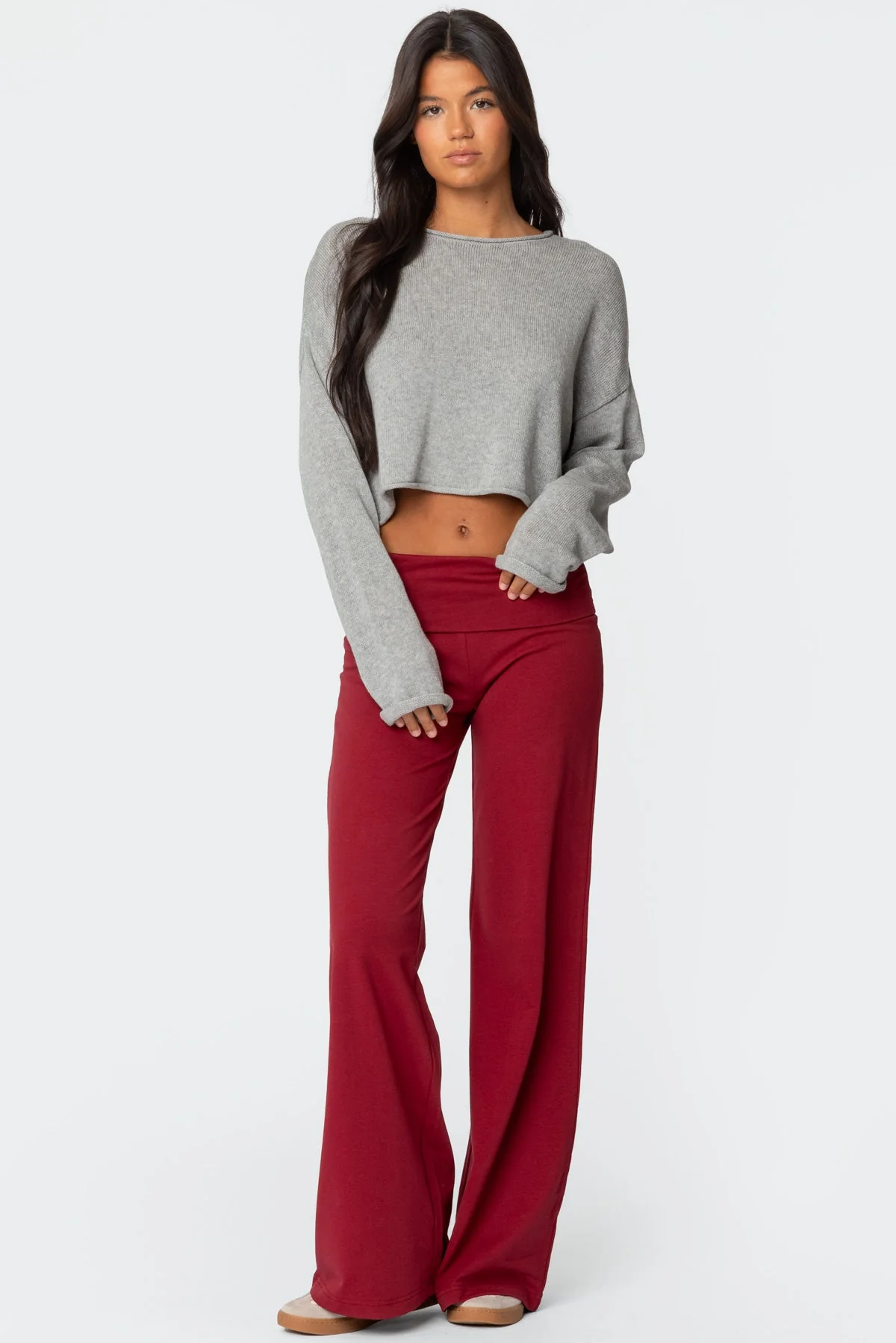 Wide Leg Foldover Trousers - Image 5