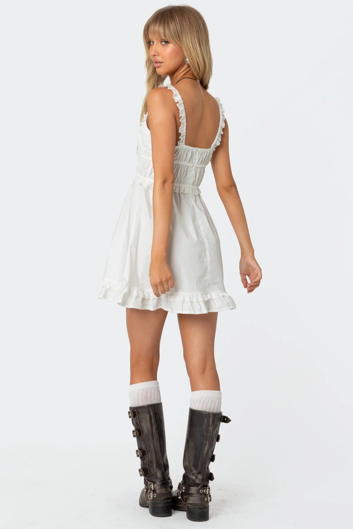 Eyelet Frill Mini Dress - Image 4
