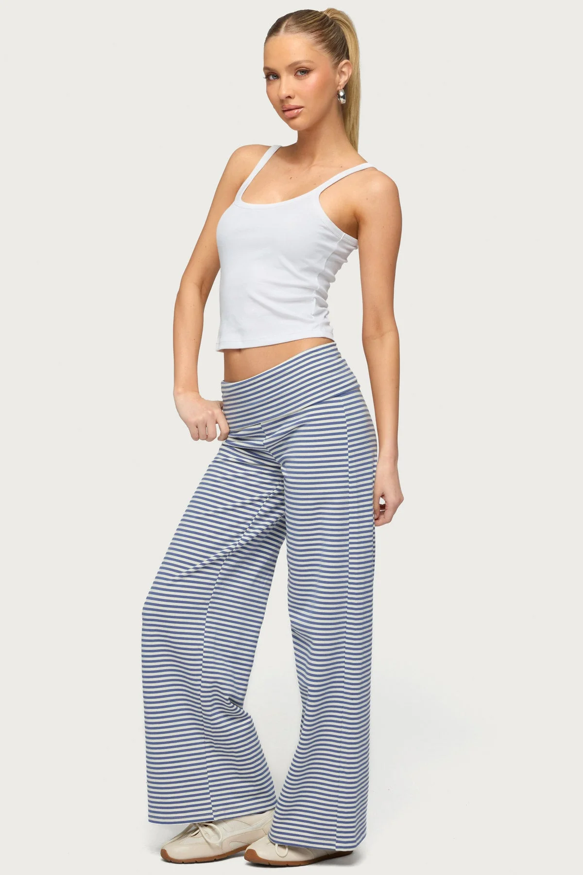 Petite Lilah Striped Fold Over Trousers - Image 5