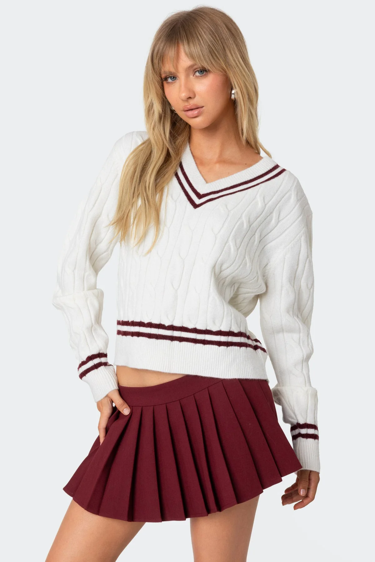 Dean V Neck Cable Sweater - Image 3