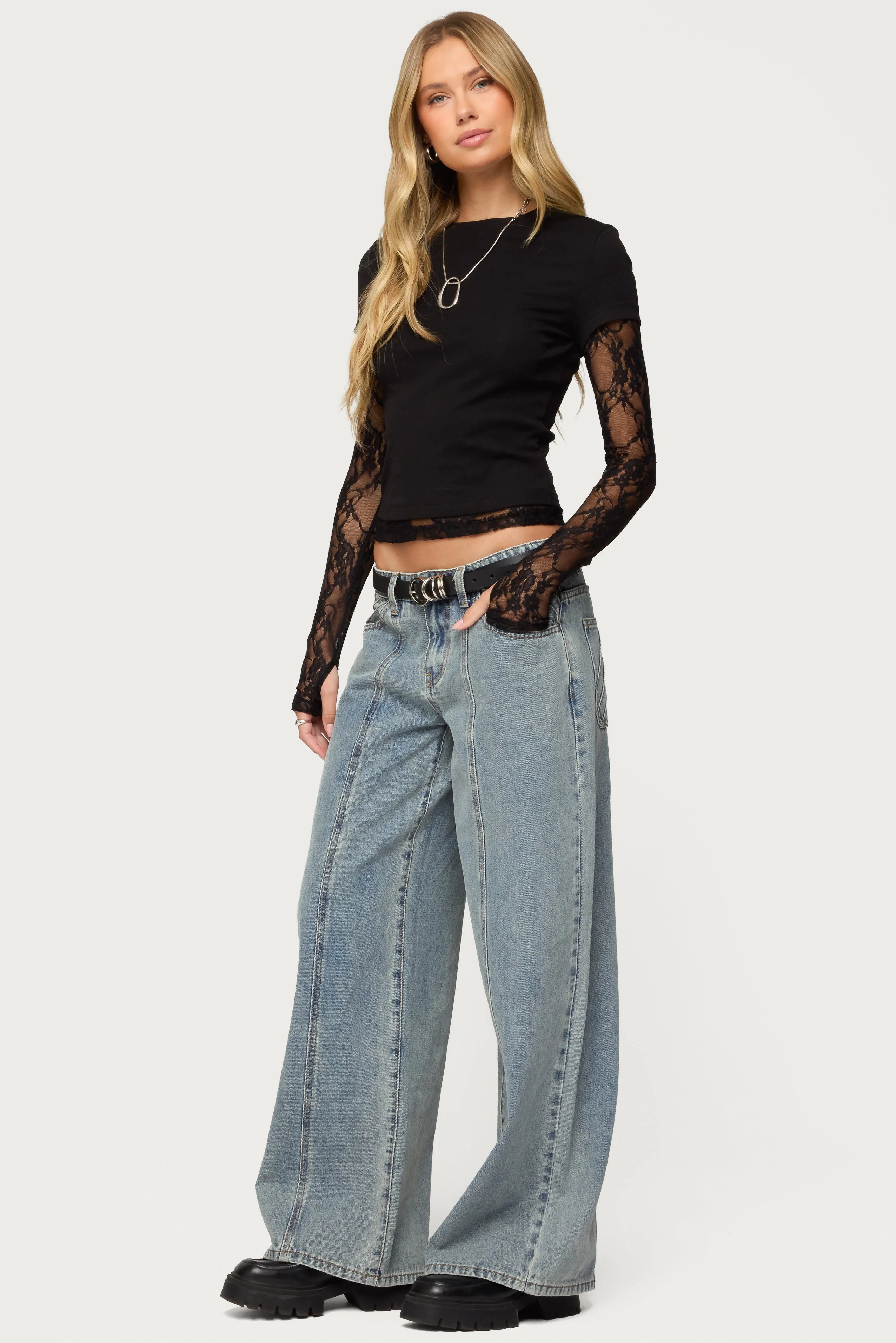 Layered Lace Sleeve Top - Image 4