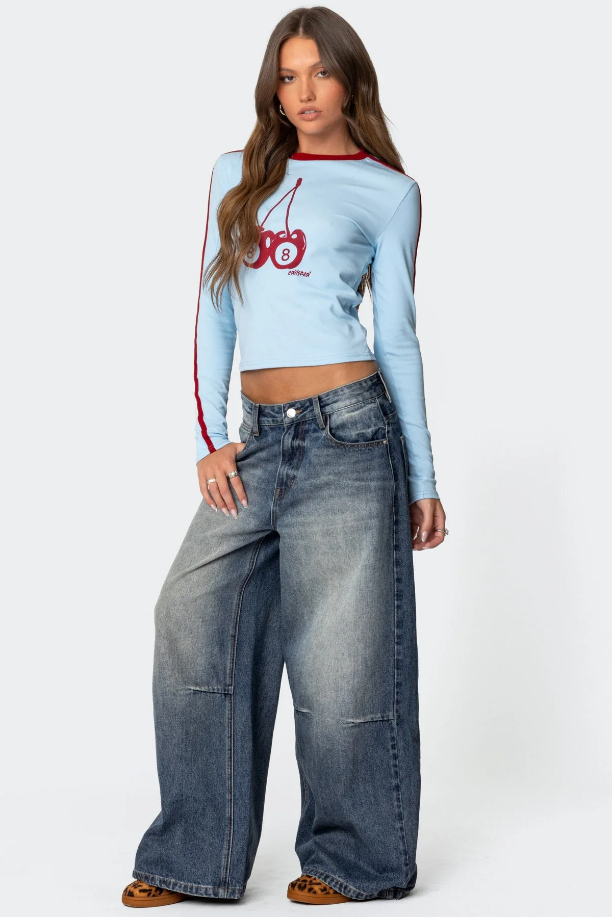 Skater Girl Washed Low Rise Baggy Jeans - Image 3