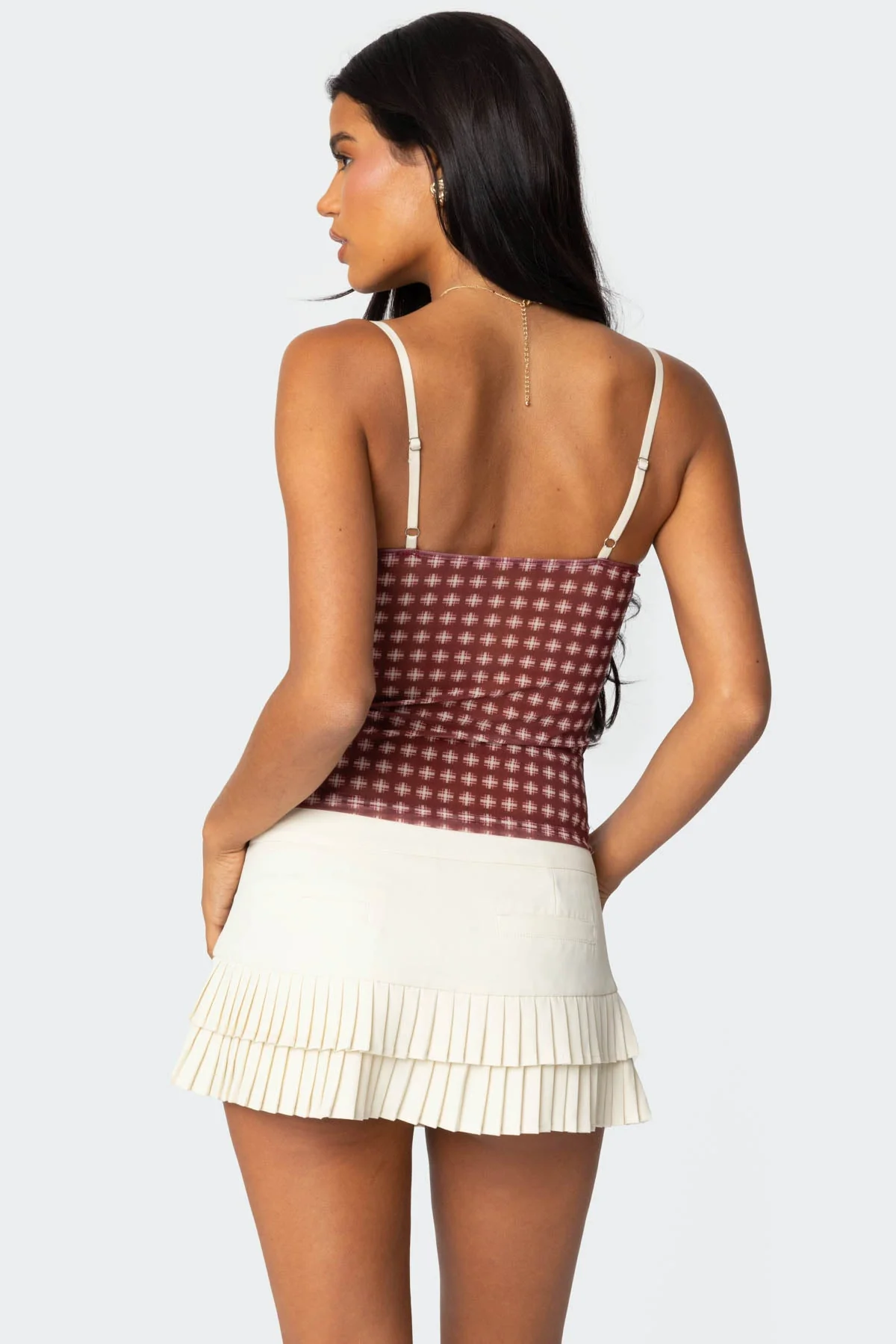 Checkered Mesh Built In Bra Top - Image 5