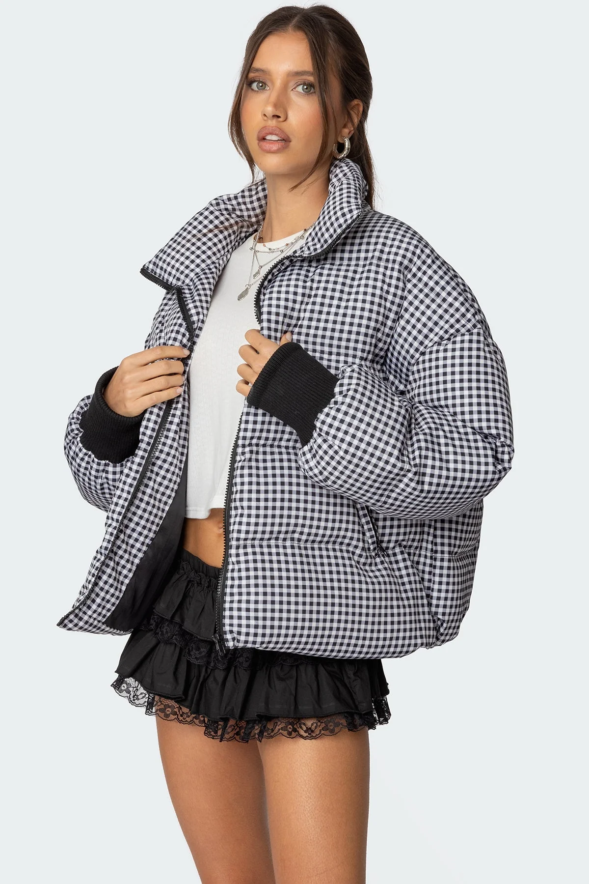 Oversized Gingham Puffer - Image 4