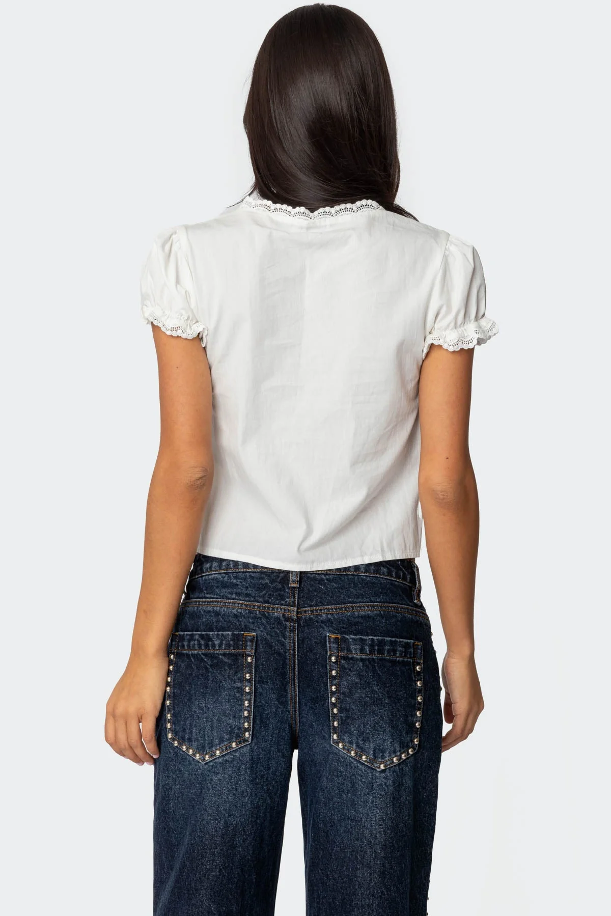 Cotton Lacey Tie Front Top - Image 5
