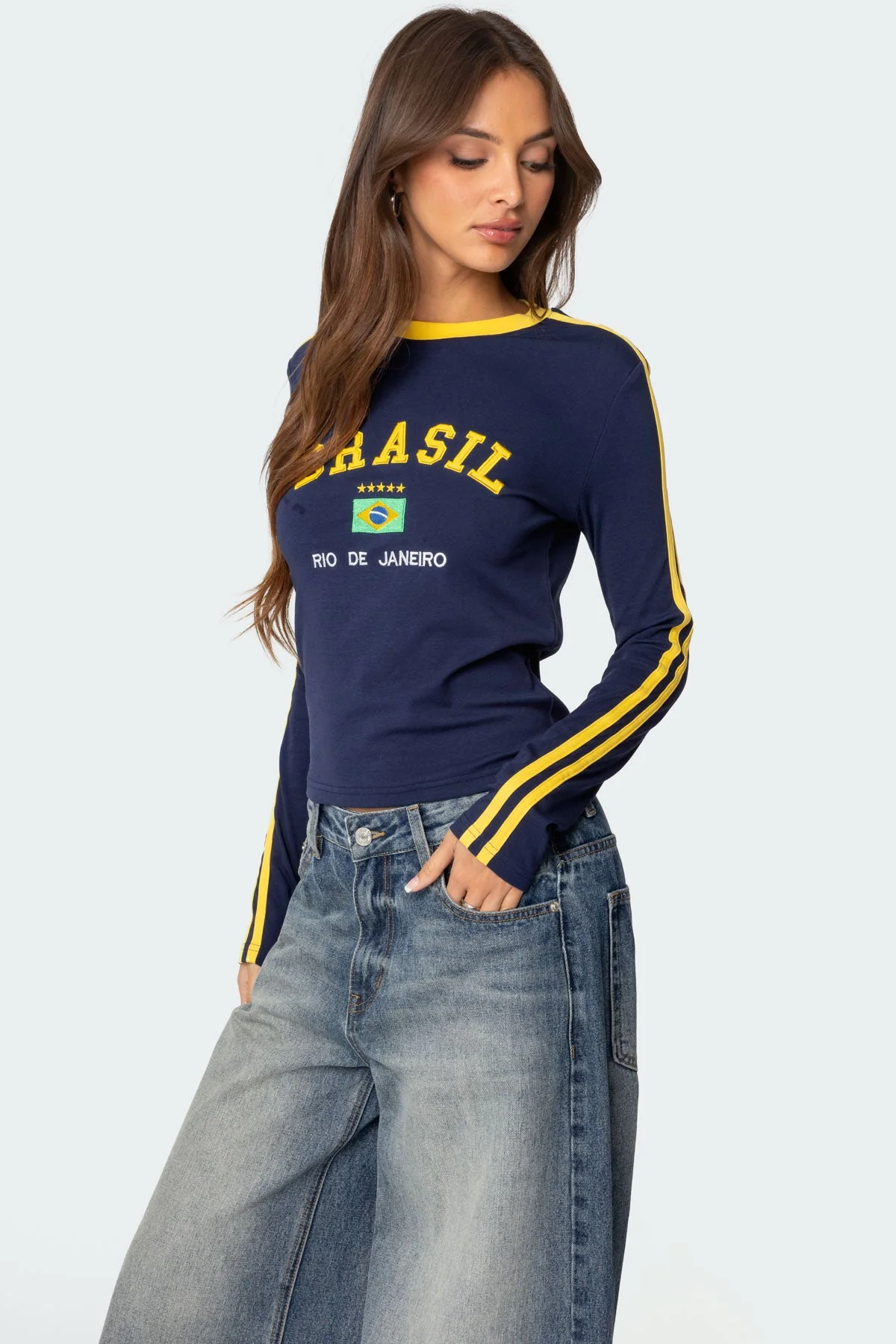 Brasil Embroidered Long Sleeve T Shirt - Image 3