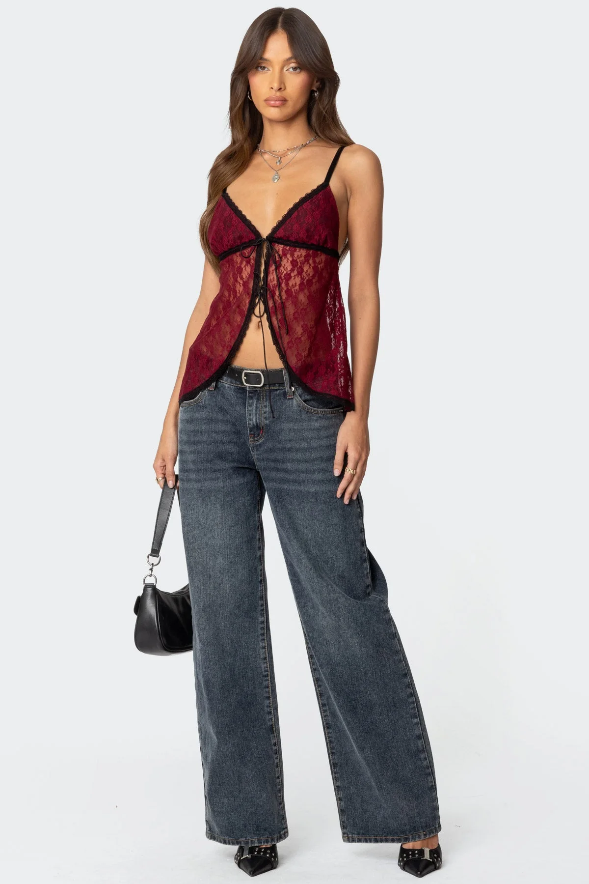 Maude Tie Front Sheer Lace Top - Image 2