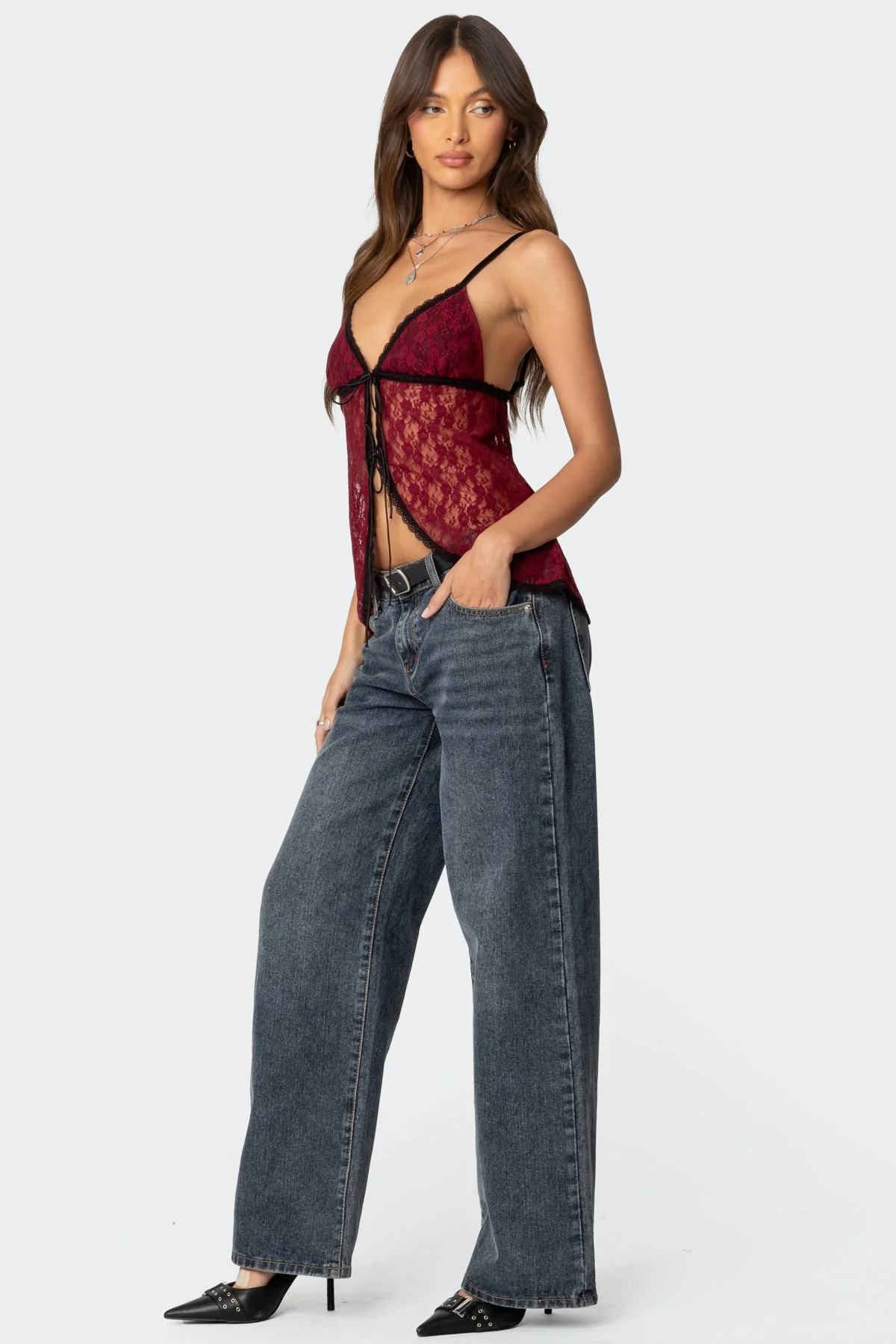 Maude Tie Front Sheer Lace Top - Image 4