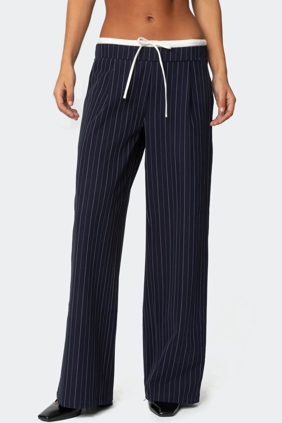 Pinstripe Peekaboo Drawstring Trousers - Image 2