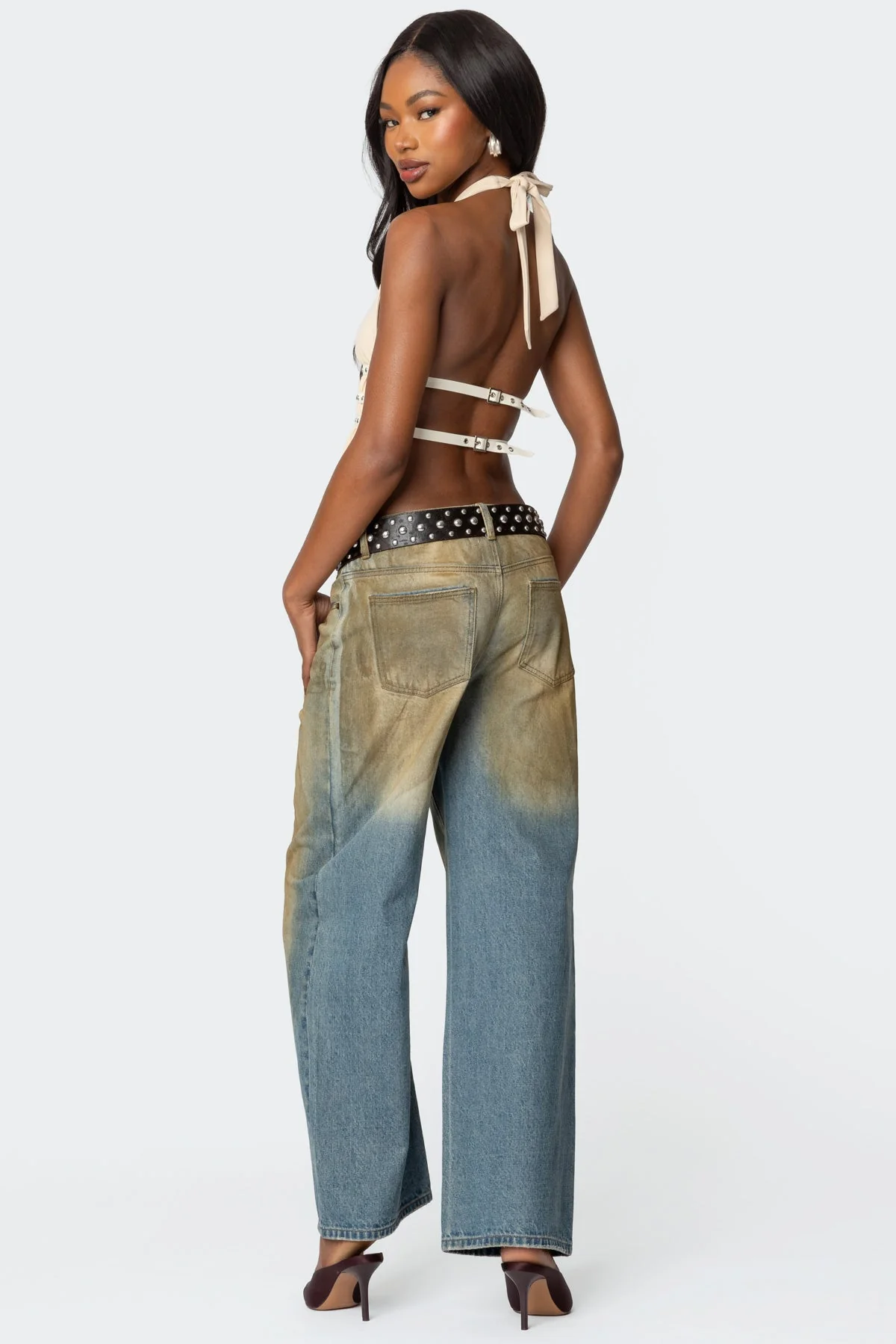 Studded Split Front Backless Halter Top - Image 2