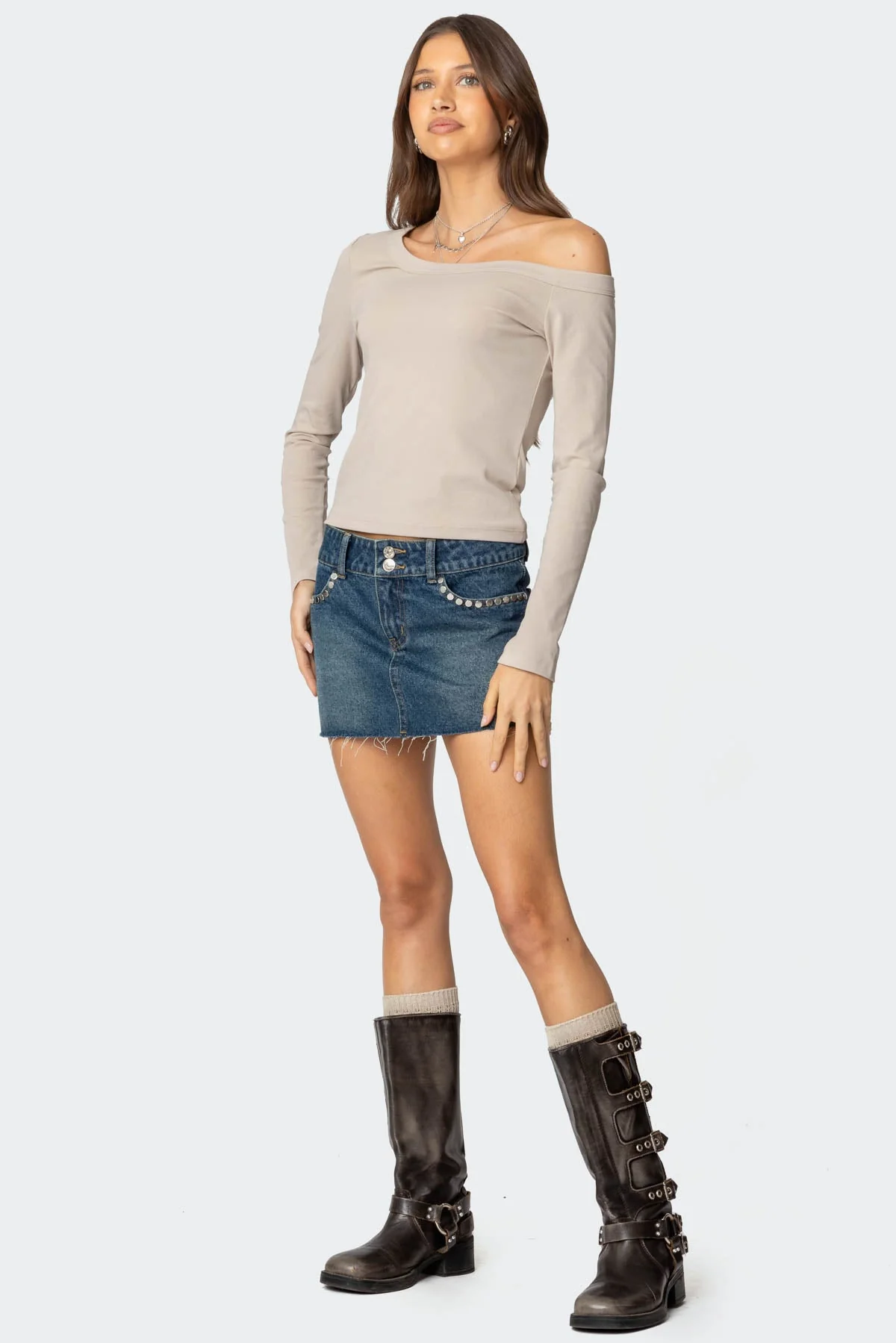 Tess Studded Denim Mini Skirt - Image 3