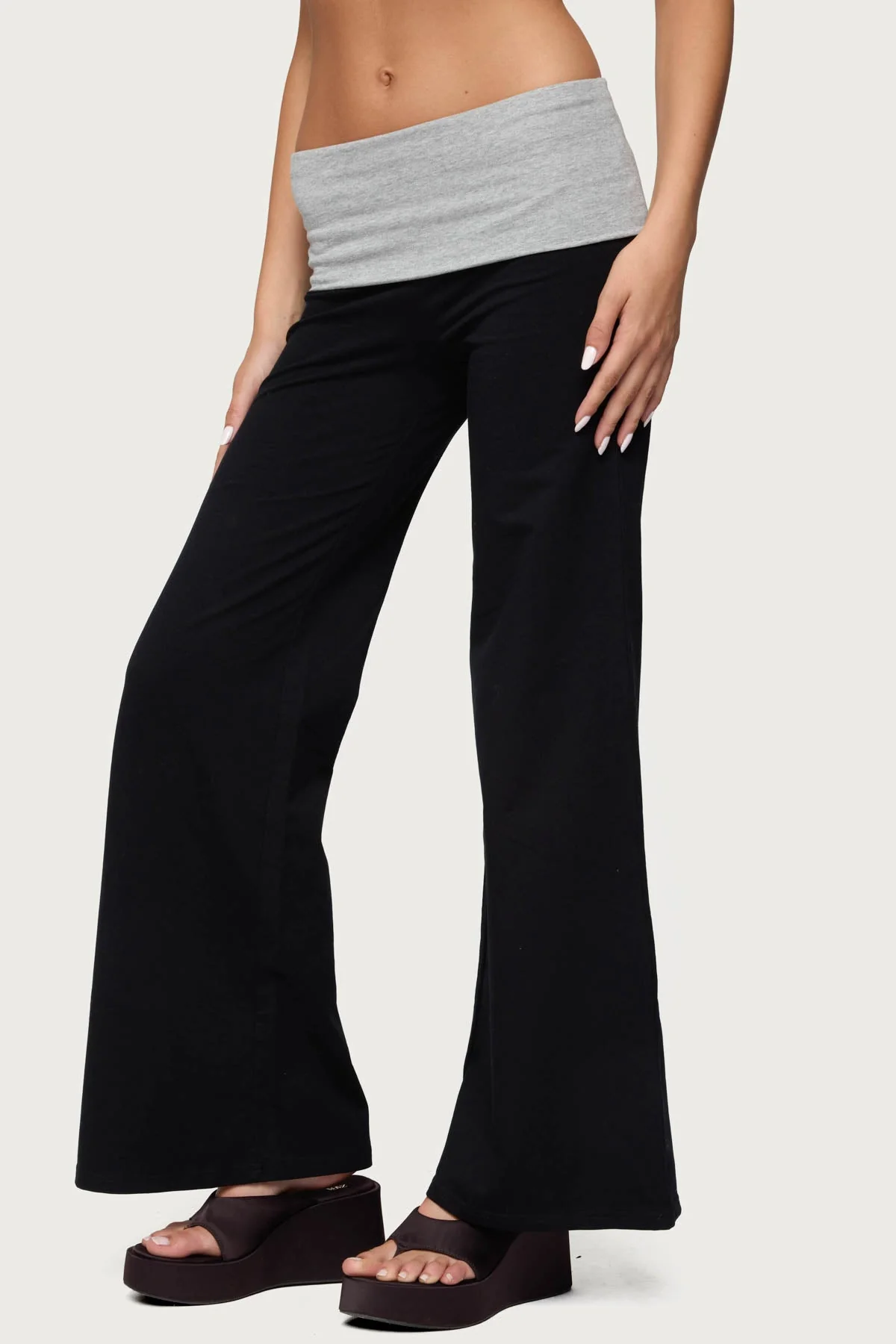 Wide Leg Contrast Foldover Trousers - Image 2