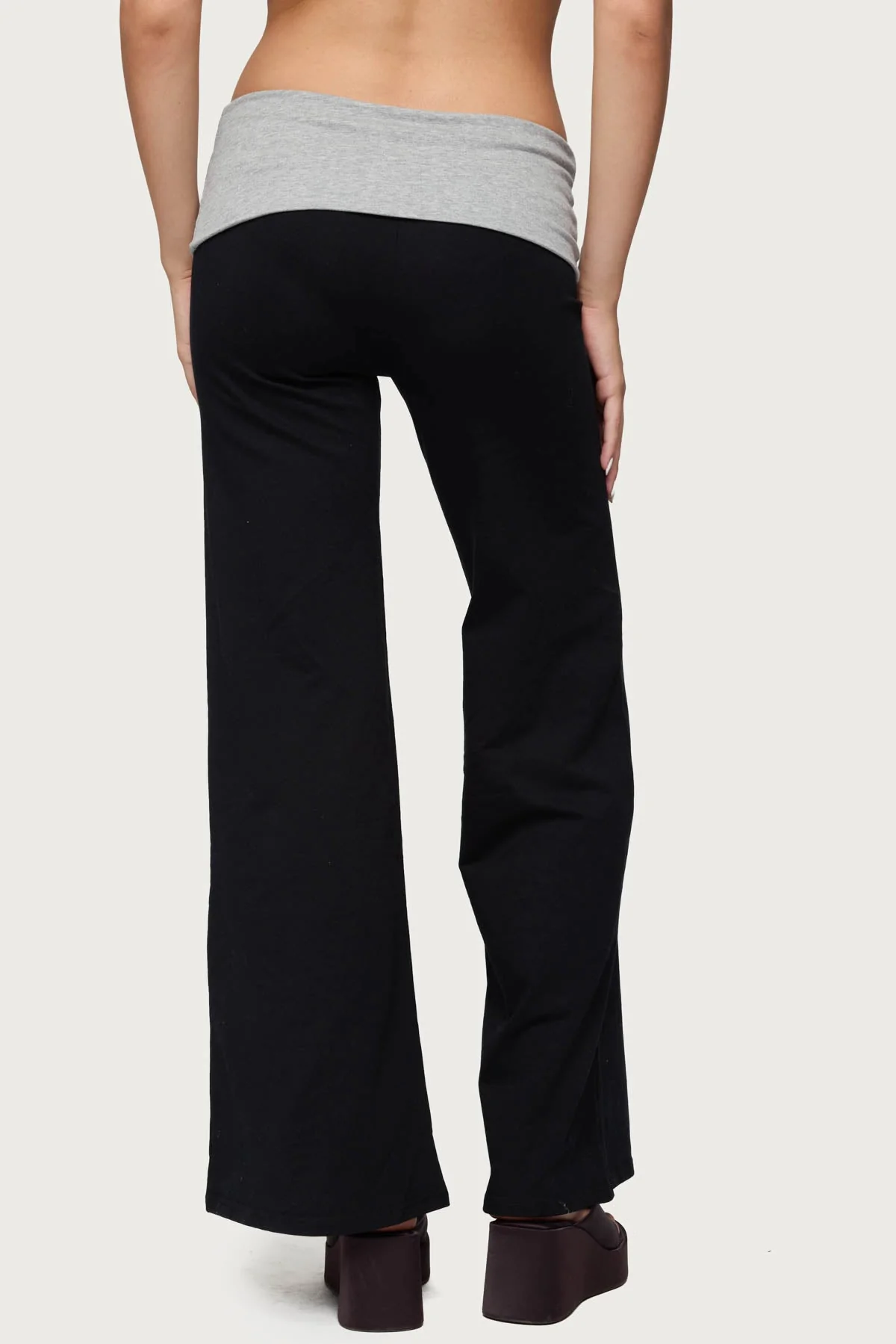 Wide Leg Contrast Foldover Trousers - Image 4