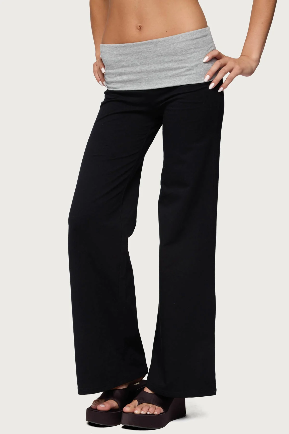 Wide Leg Contrast Foldover Trousers - Image 5