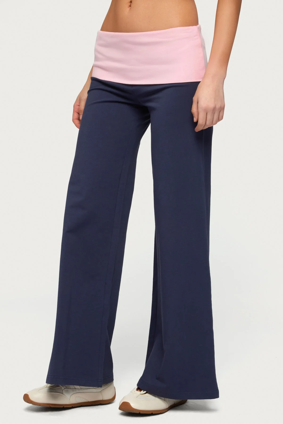 Petite Wide Leg Contrast Foldover Trousers - Image 3