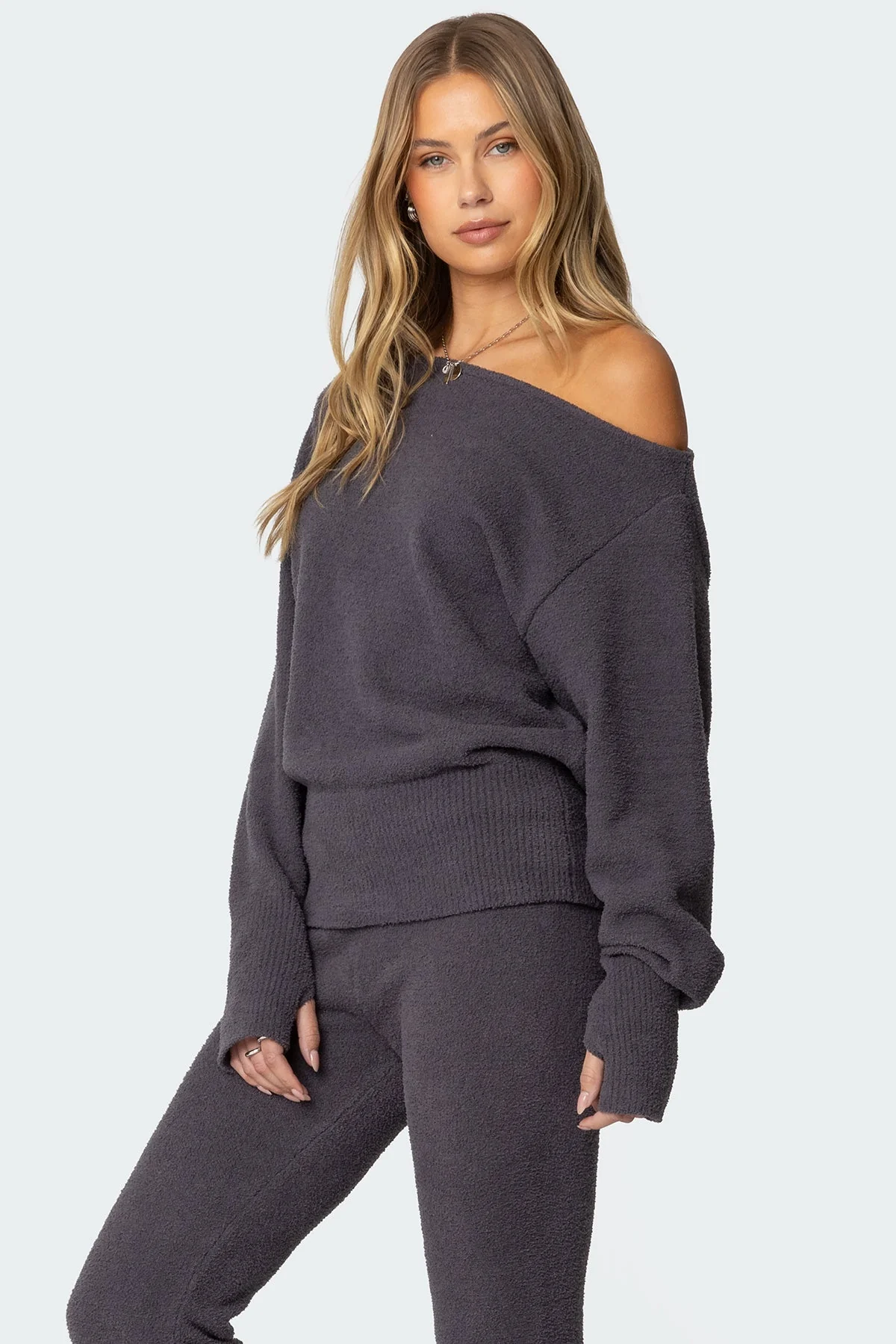 Plush Oversized Asymmetric Sweater - Image 3