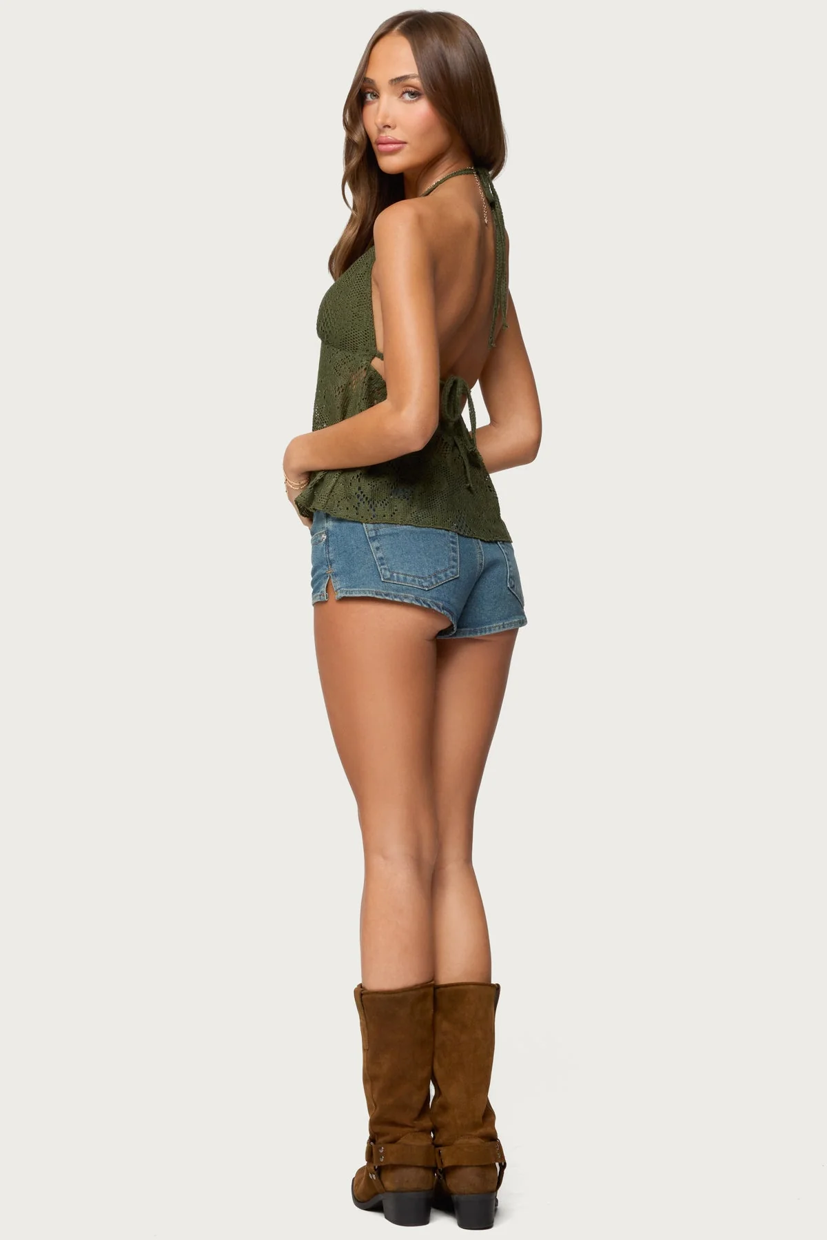 Sheer Crochet Babydoll Halter Top - Image 5