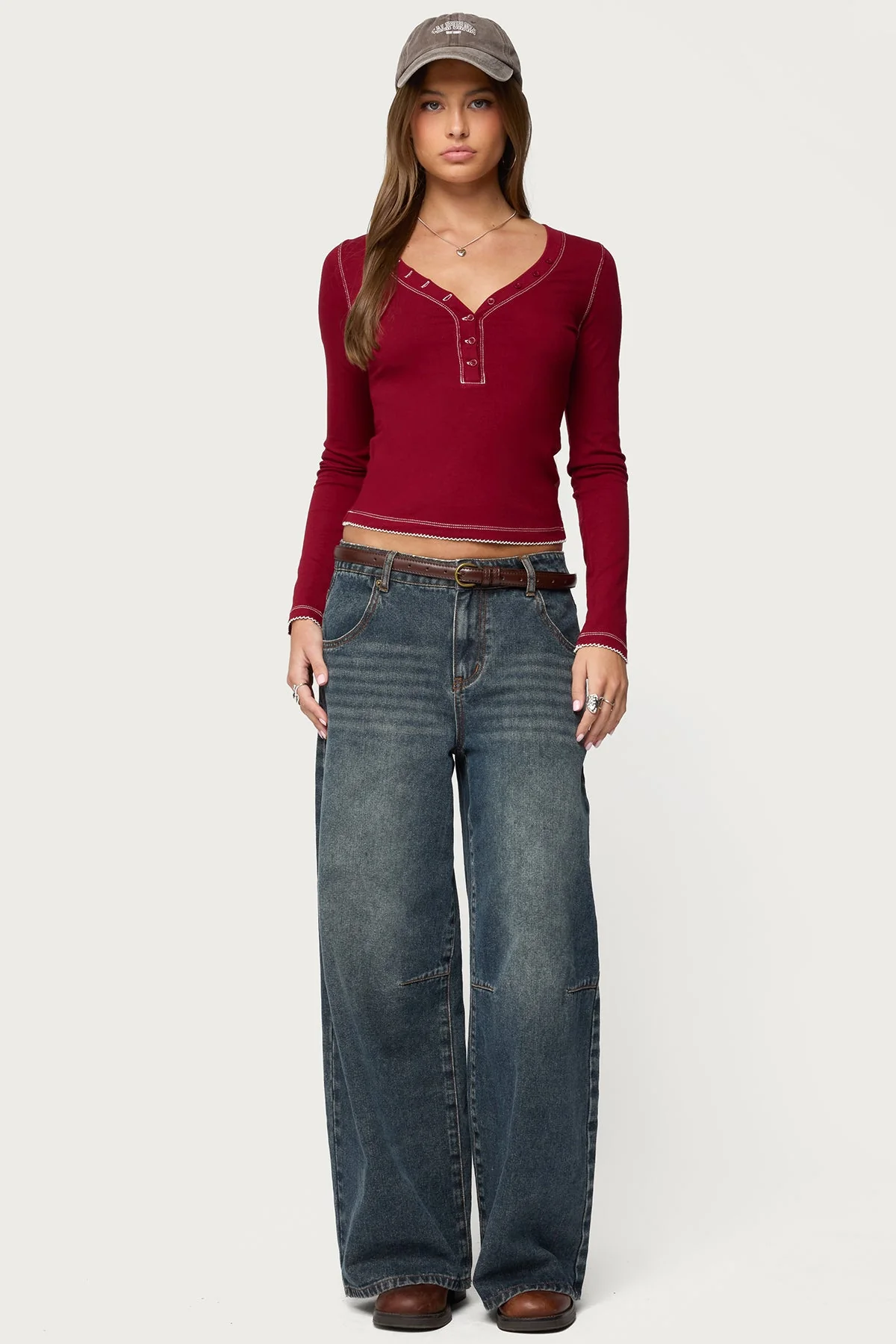 Yael Contrast Stitch Henley Top - Image 5