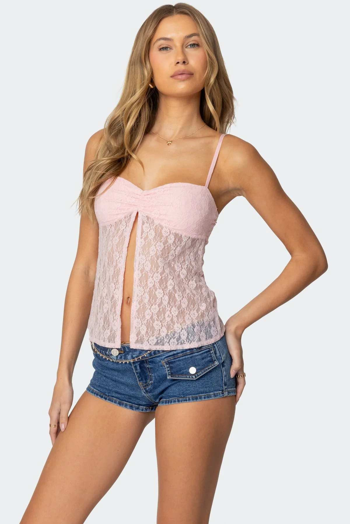 Priya Sheer Lace Split Front Top - Image 4