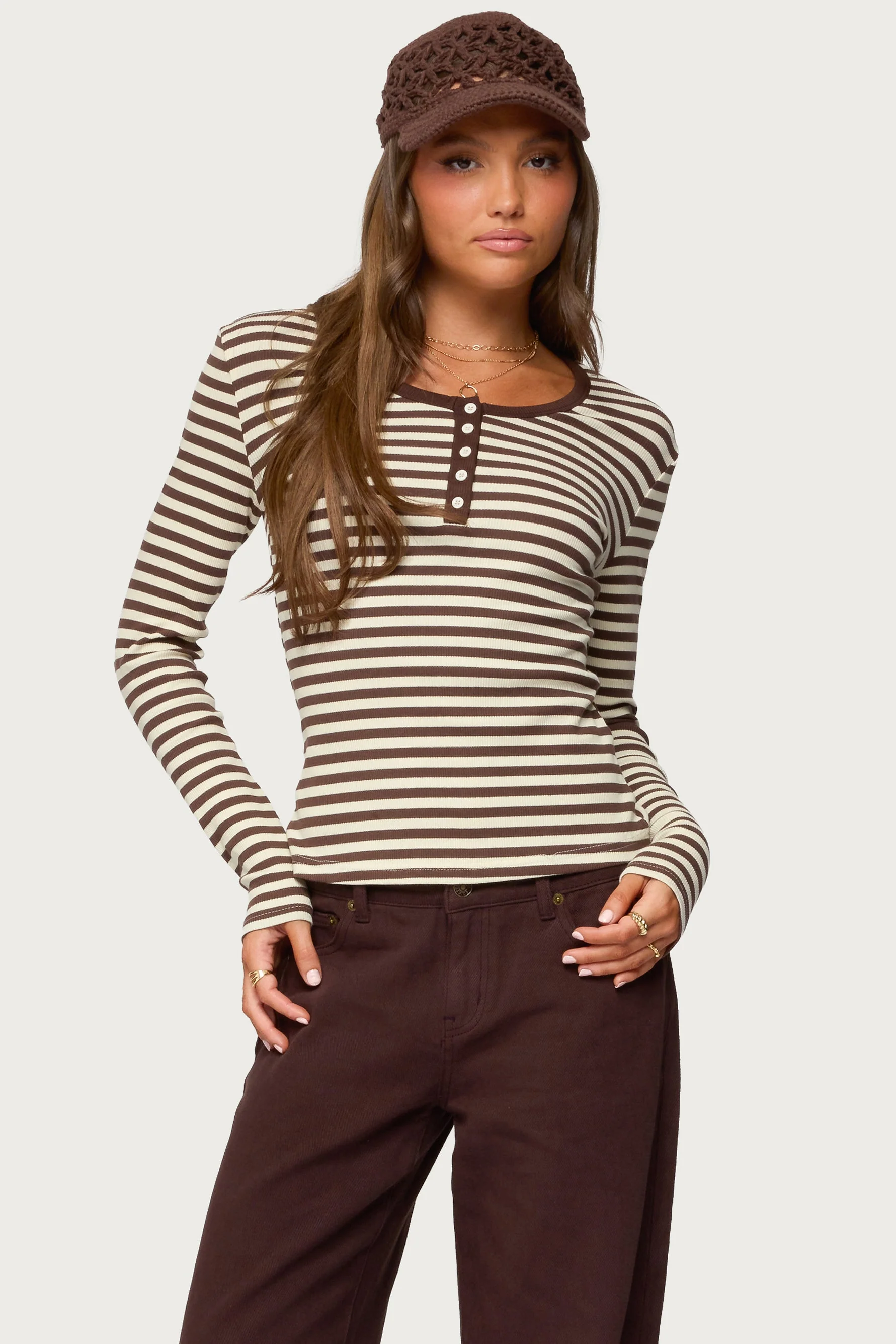 Roma Striped Henley Top - Image 2