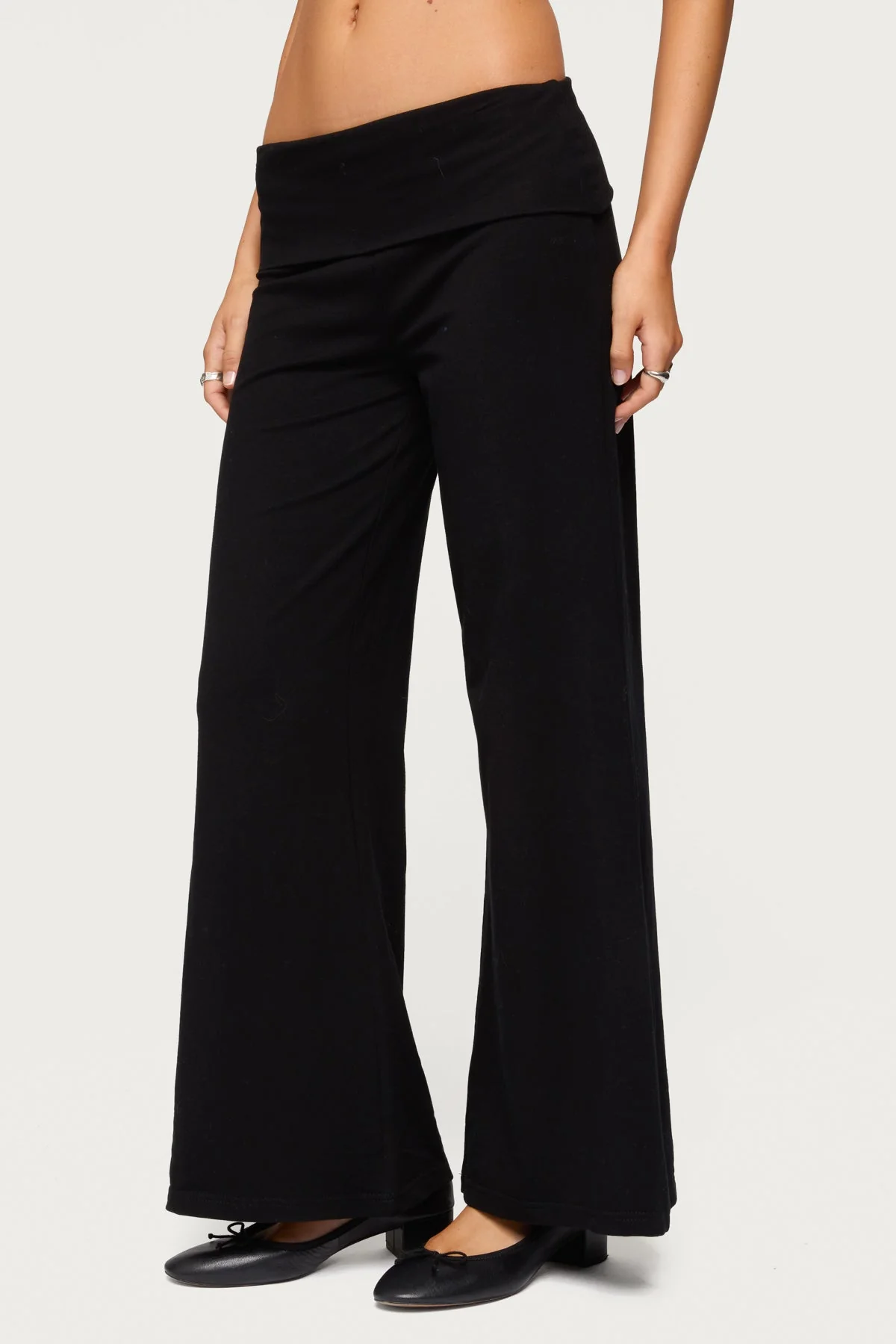Petite Wide Leg Fold Over Trousers - Image 2