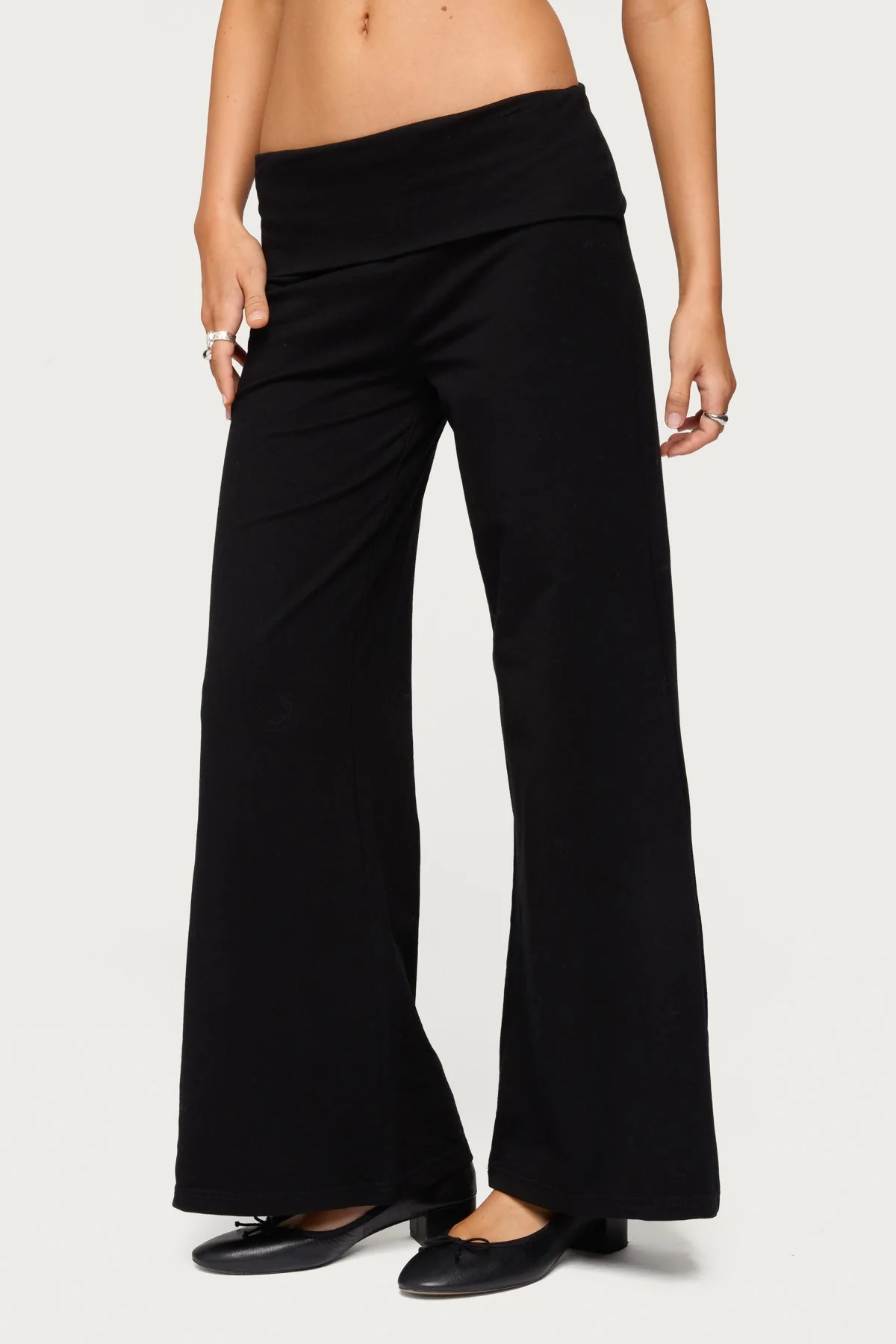 Petite Wide Leg Fold Over Trousers - Image 3